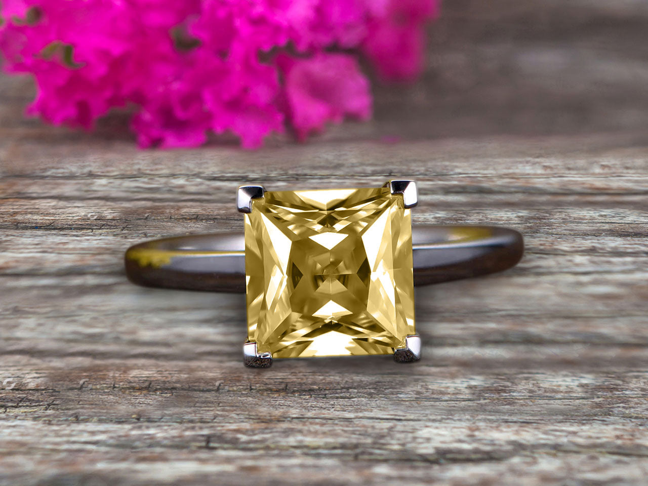1.00 Carat Princess Cut Champagne Moissanite Solitaire Engagement Ring in 10K White Gold – Perfect for Proposals, Anniversaries & Bridal Jewelry