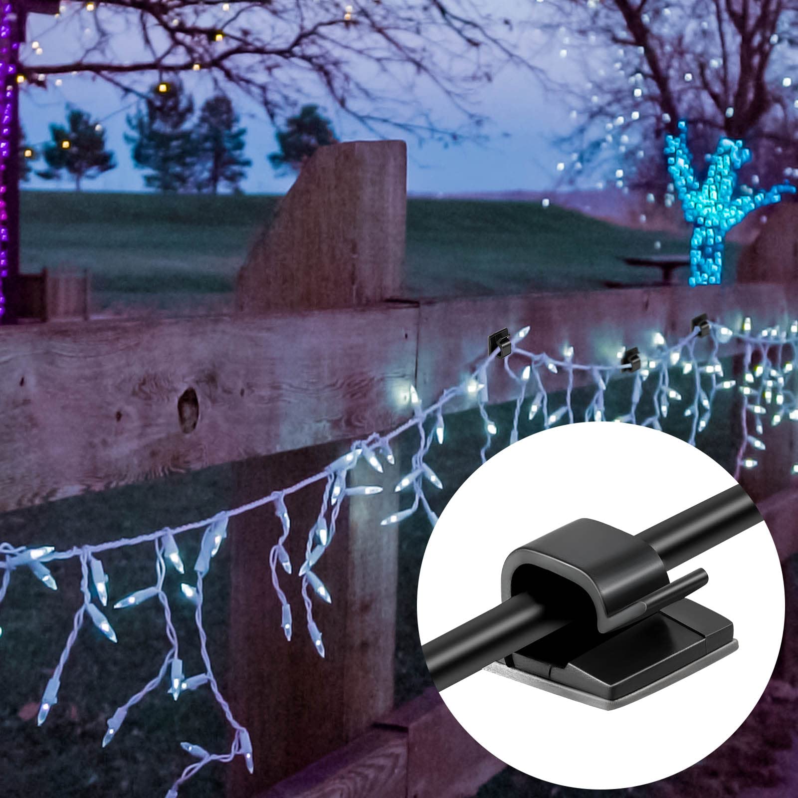 Blulu 100 Pcs Adhesive Cable Clips - Heavy Duty Wire Holders for Cable Management, String Lights & Rope Organization (Indoor/Outdoor Use) - Perfect for Home, Office, Garden & Party Decorations