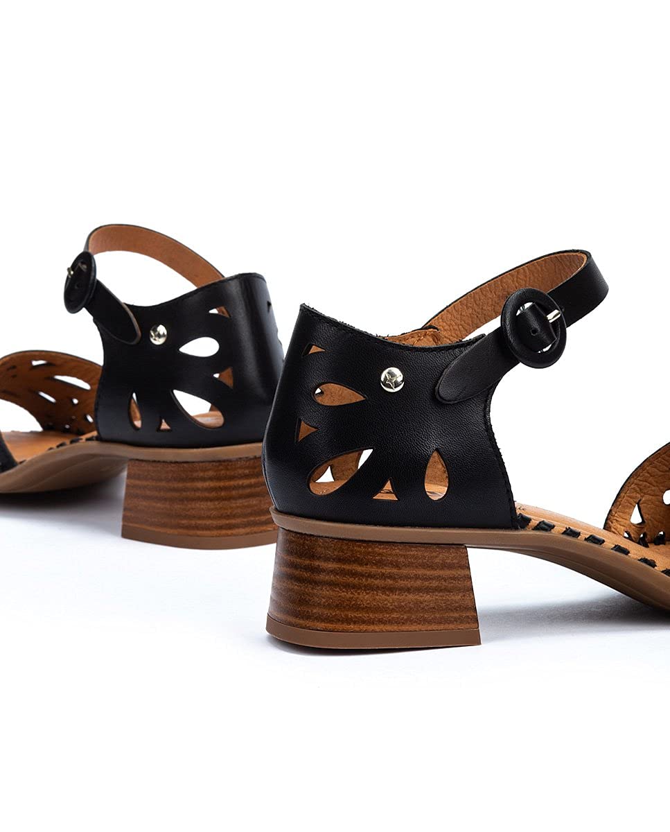 PIKOLINOS Women's Leather Heeled Sandals - Comfortable Black Dress Sandals for Summer, Weddings & Evening Events