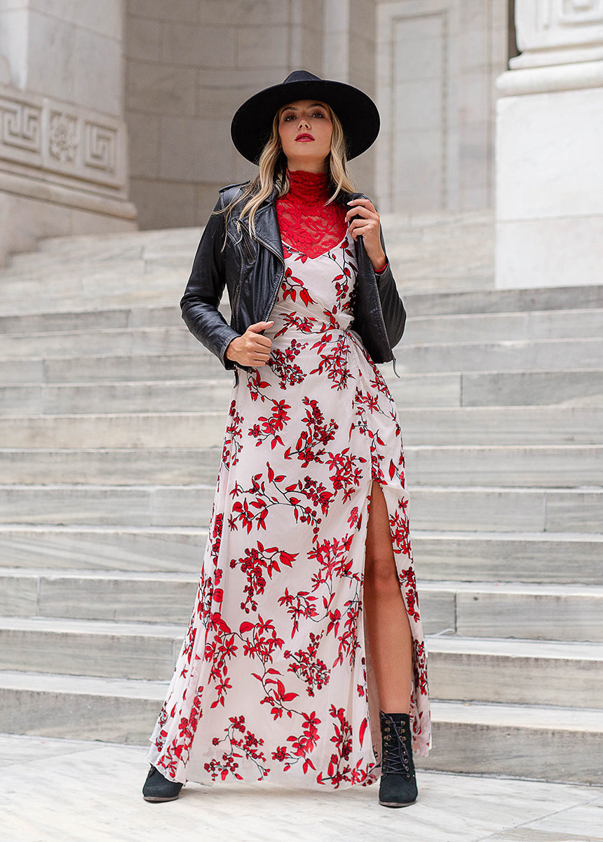 Sathia Ivory Floral Dress for Women - Elegant Summer Maxi Dress with Floral Print, Perfect for Beach, Wedding, and Party Occasions