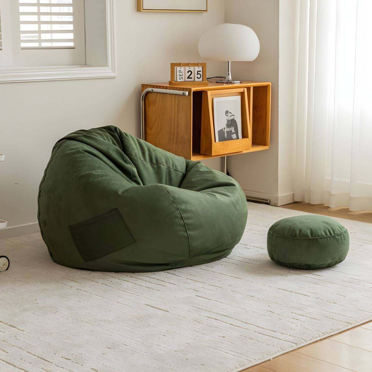 Large Indoor Bean Bag Chair with Ottoman - Storage & Removable Washable Cover for Adults - Perfect for Living Room, Bedroom, Game Room & Home Theater Lounging