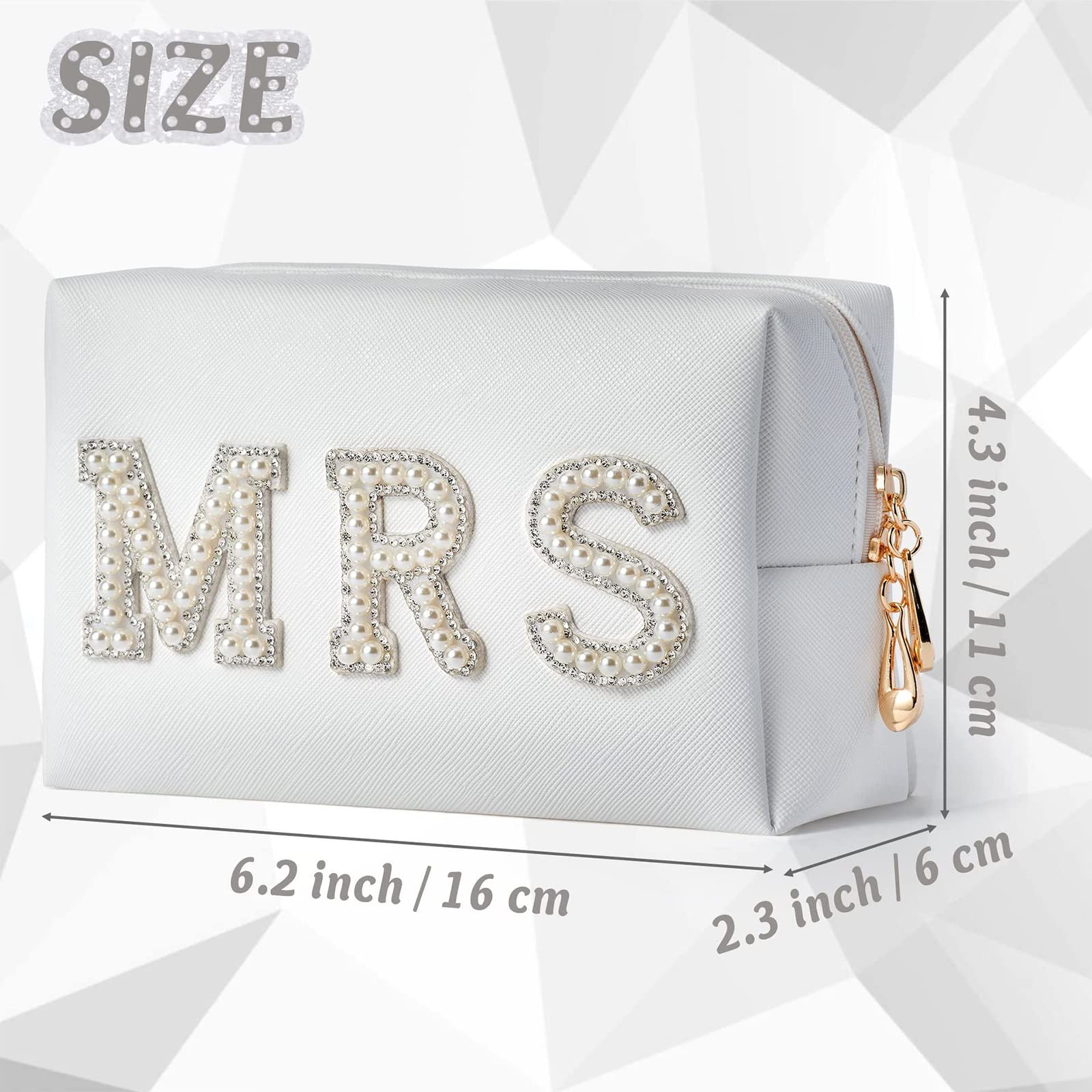 Elegant White PU Leather Bride Makeup Bag with Pearl Letter Patch - Cosmetic & Toiletry Organizer for Wedding Day Essentials | Perfect Bridal Shower, Engagement & Wedding Gift for Women