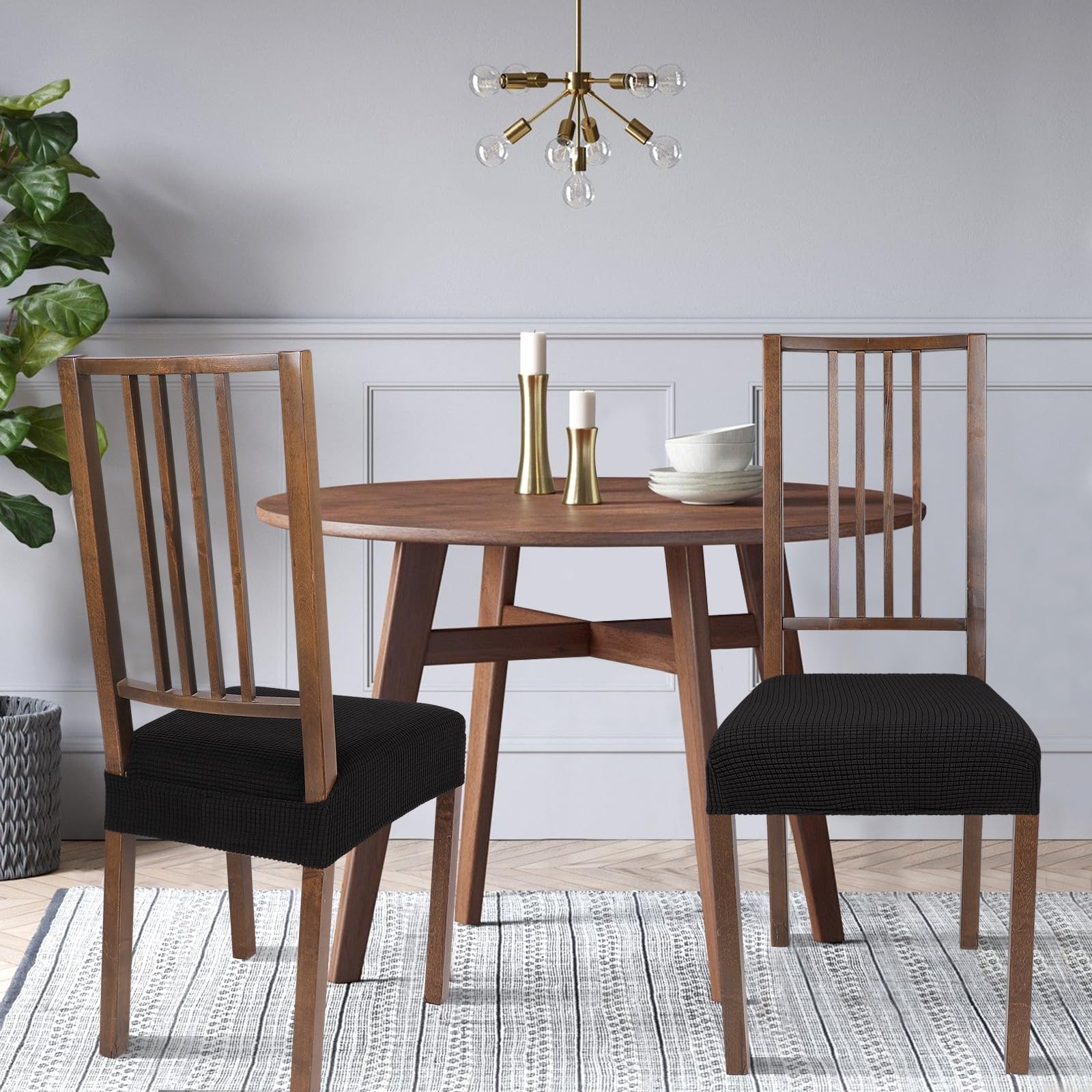 NIBESSER 4-Pack Stretchable Dining Chair Covers - Soft, Washable & Removable Slipcovers for Kitchen & Dining Room Chairs, Armless Seat Protectors (Black Jacquard, Rear-Covered) - Perfect for Home Decor, Parties & Daily Use