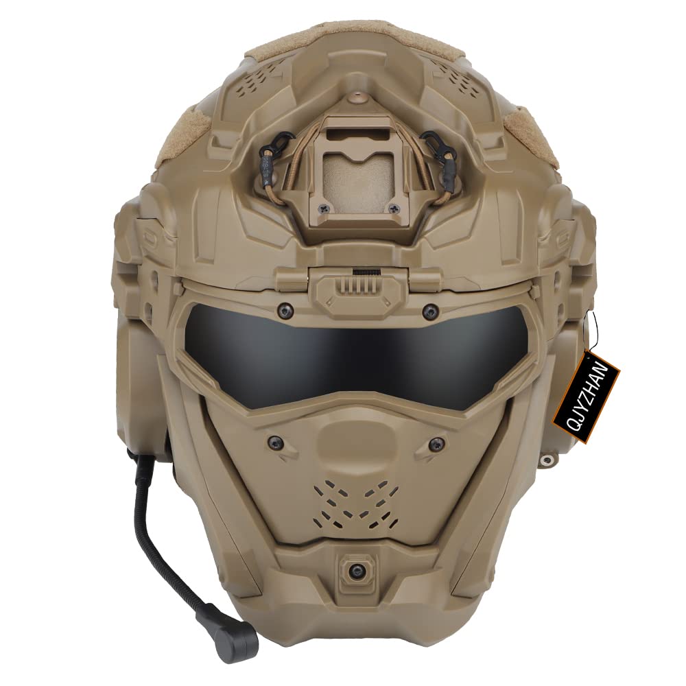 Tactical Airsoft Helmet with Built-in Detachable Headset, Anti-Fog Fan & Sliding Goggles - All-in-One Design for Paintball, CS Cosplay, Airsoft Games and Military Simulation