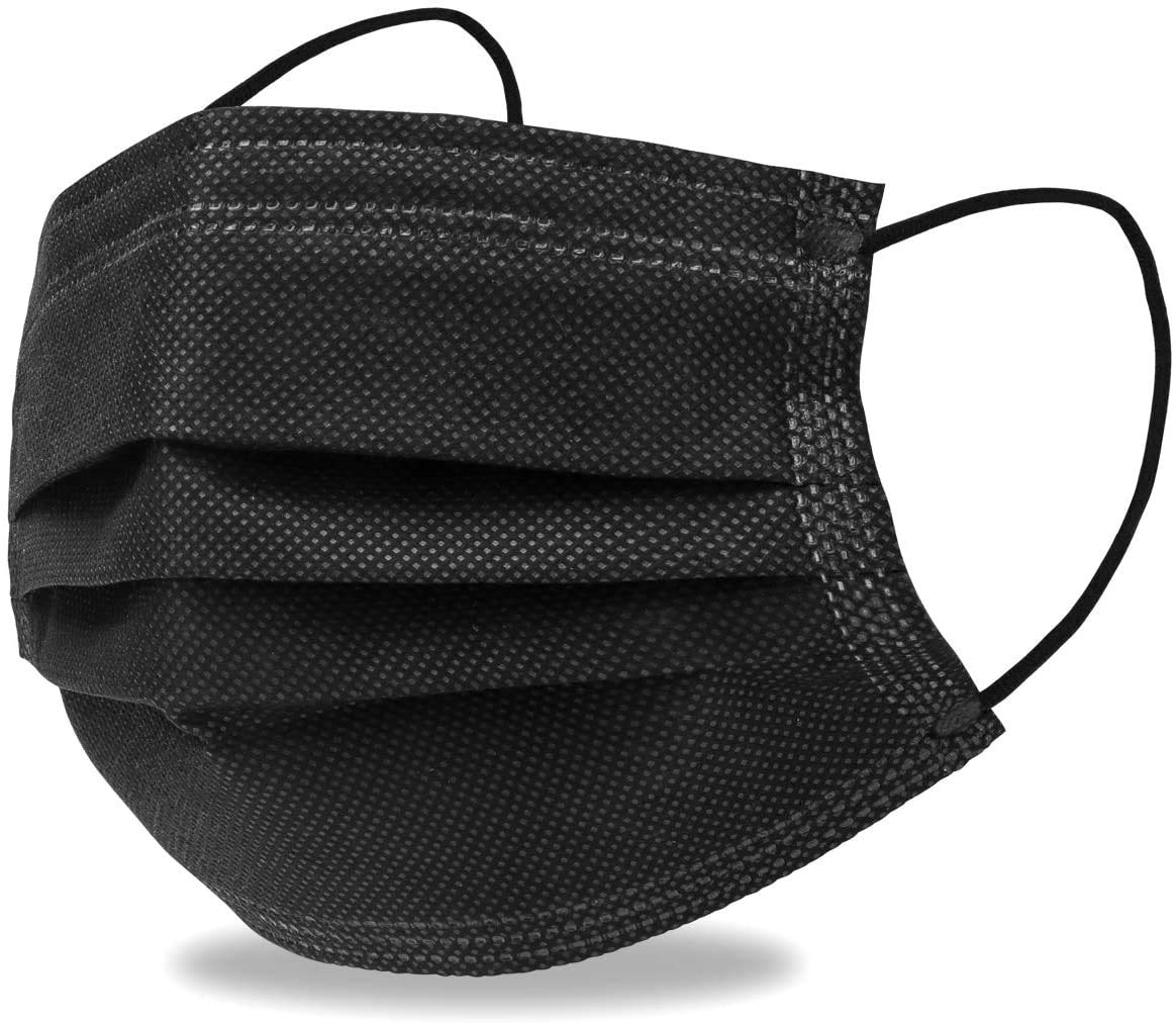 GreatDio® 200 Pcs Disposable 3-Ply Face Masks - Breathable Protective PPE with Nose Clip & Ear Loops (Black) - Ideal for Daily Use, Travel, Work & Public Safety