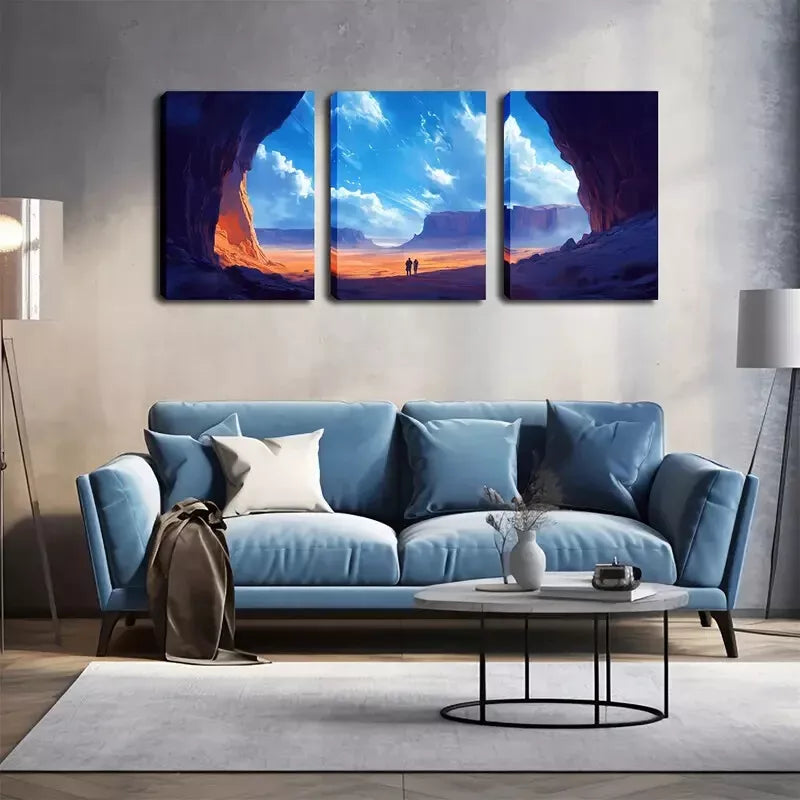 3-Piece Small Human Under The Mountain Wall Art Set - Framed Canvas Prints 40x60cm - High Quality Australian Made - Ready to Hang - Perfect for Living Room, Bedroom & Office Decor