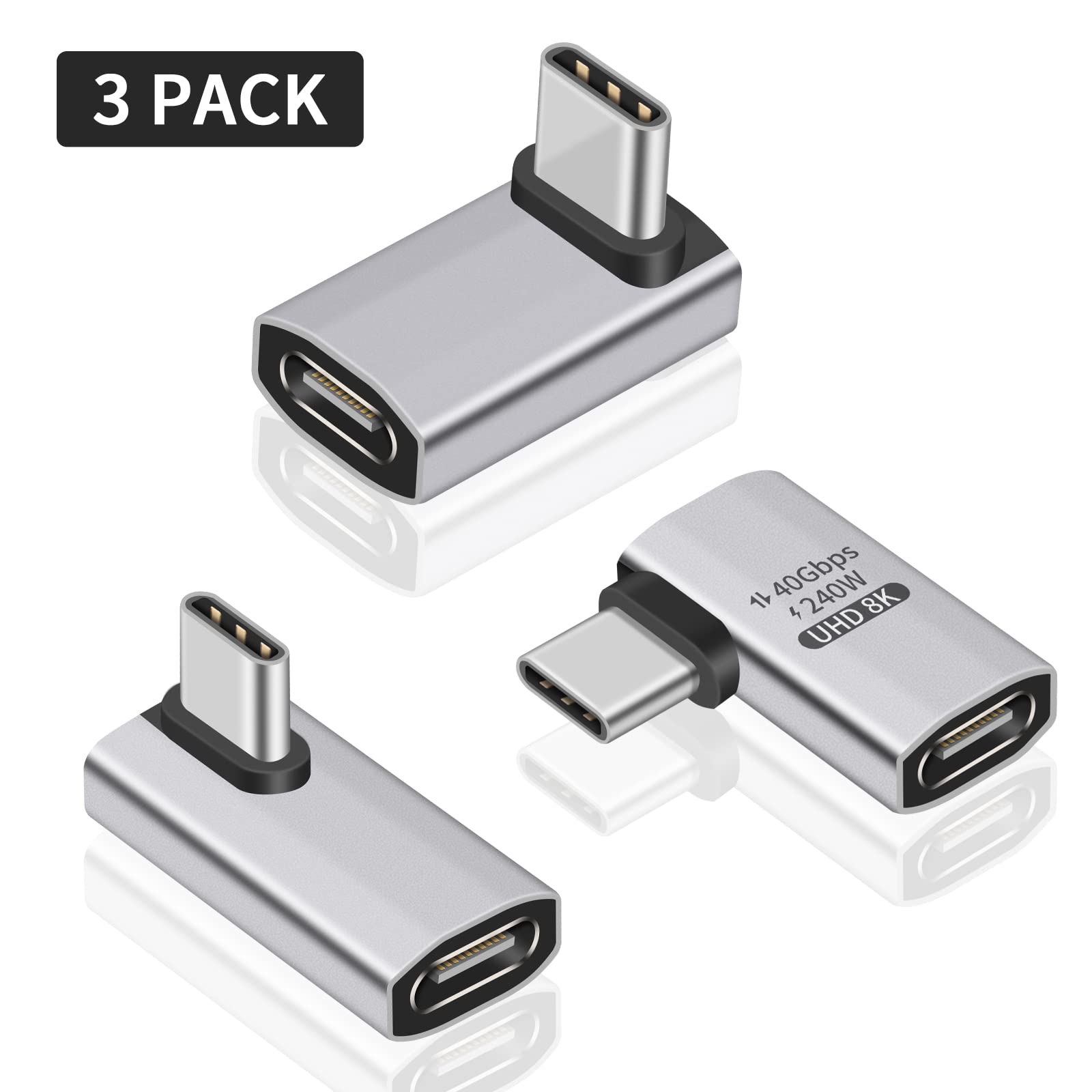 90° USB C Adapter 3Pack - 40Gbps, 240W, 8K Video for MacBook & Steam Deck