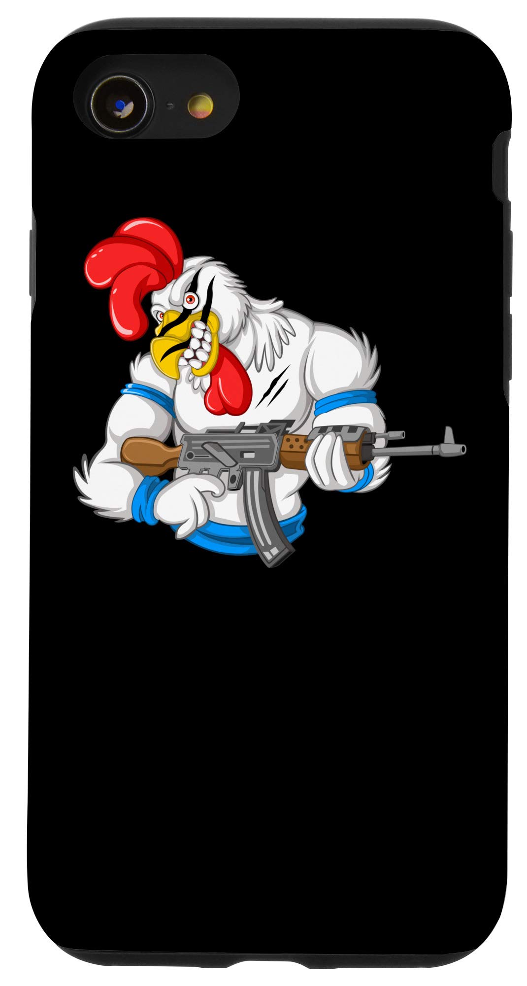 iPhone SE (2020)/7/8 Angry Chicken Cartoon Weapon Case - Funny Rooster Gun Farmer Gift Phone Cover for Daily Use & Gifting