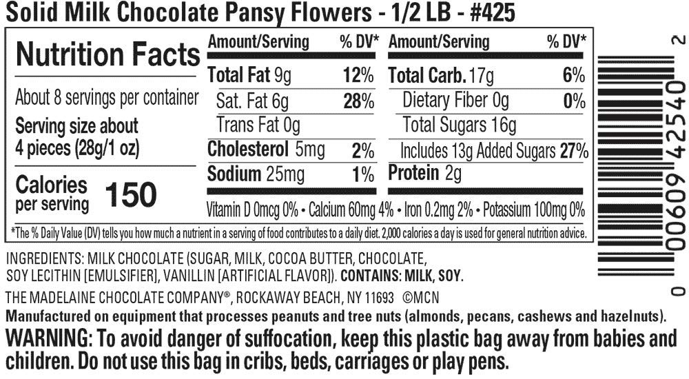 Premium Madelaine Solid Milk Chocolate Pansy Flowers - Handmade Belgian Chocolate Wrapped in Colorful Italian Foil (1/2 LB) - Perfect for Gifts, Weddings & Special Occasions