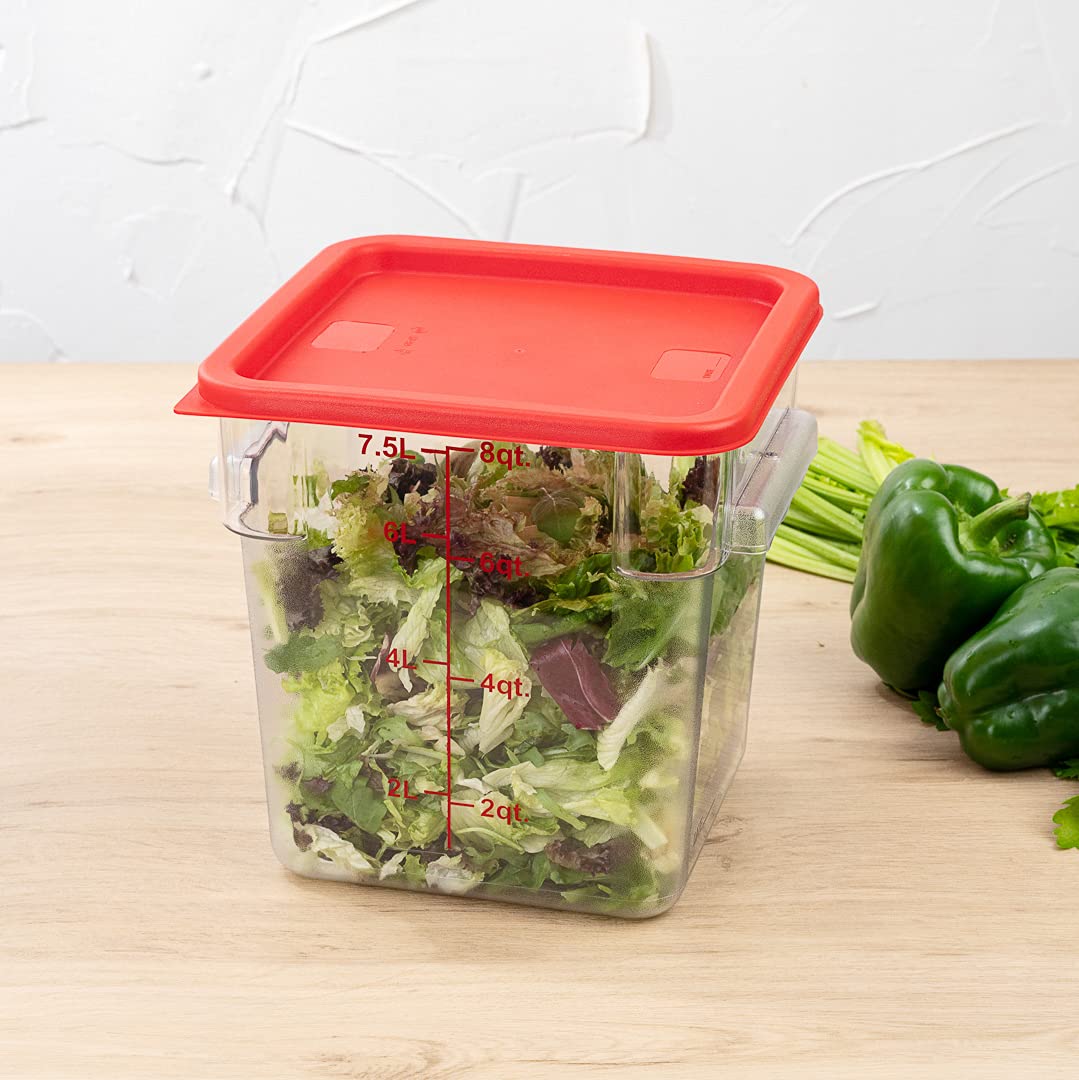 Met Lux 10-Pack Square Food Storage Container Lids - Red Plastic, Dishwasher & Freezer Safe, Date Indicator - Replacement Lids for Marinating & Meal Prep Containers (Containers Sold Separately) - Perfect for Restaurant, Catering & Home Kitchen Organization