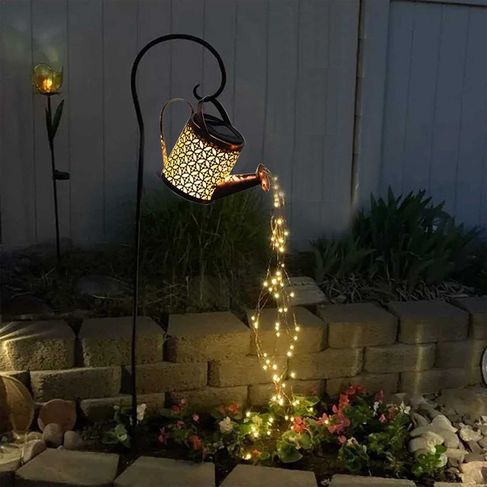 Gigesute Solar Garden Lights - Outdoor Iron Shower Lamps with Hollow Wrought Iron Kettle Design for Garden Landscape Decoration | Perfect for Patio, Yard, and Pathway Lighting