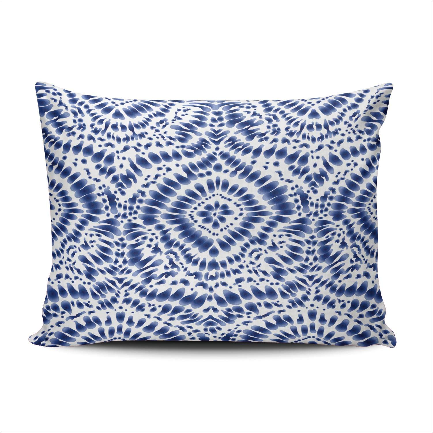Indigo Blue Tie Dye Throw Pillow Cover 12x20 Inches - Hidden Zipper Decorative Lumbar Pillow Case with One Side Print | Perfect for Sofa, Bedroom & Home Decor