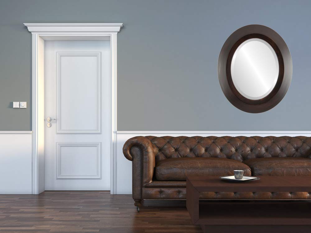 Stylish Oval Beveled Wall Mirror - Veneto Design in Mocha Brown - 24x30 Inches - Perfect for Living Room, Bedroom & Entryway Decor