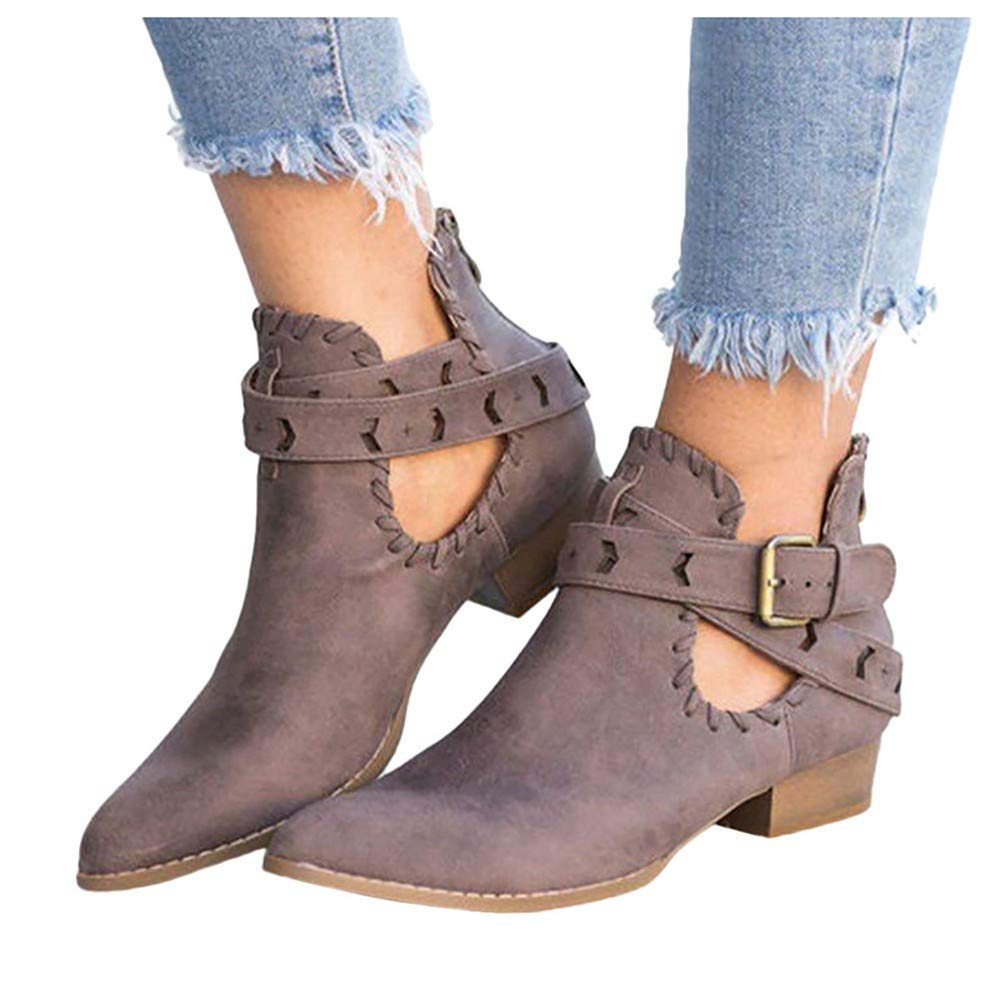 Gibobby Women's Low Heel Ankle Boots - Retro Strap Buckle Combat Booties with Pointed Toe | Comfortable Western Style Shoes for Casual Outfits, Fall Fashion & Everyday Wear