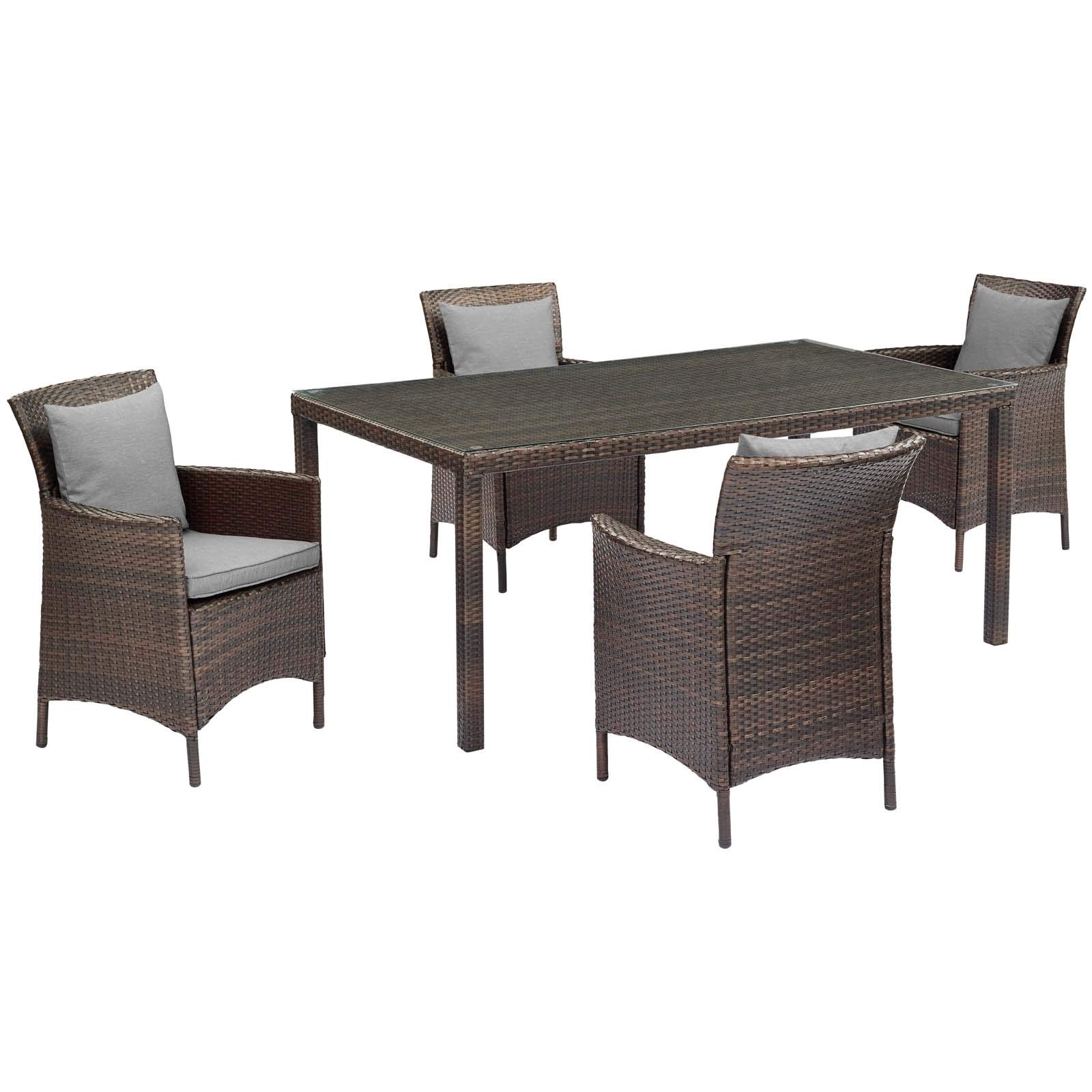 Modway EEI-3892-BRN-GRY-SET 5-Piece Brown & Gray Outdoor Dining Set - Weather-Resistant Patio Furniture for Backyard, Garden, Poolside or Deck Dining
