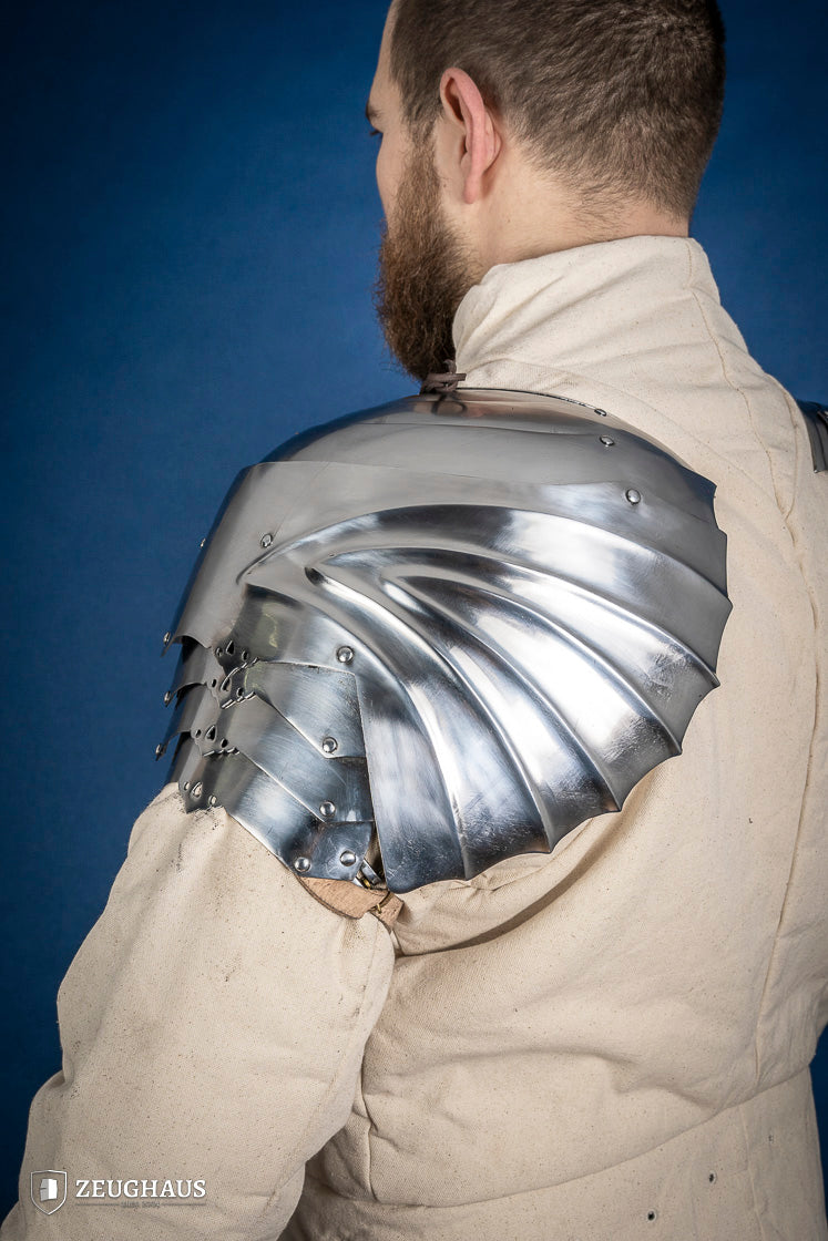 German Pauldrons 1.6mm Polished Steel - Medieval Armor Shoulder Protection for LARP, Cosplay & Renaissance Fairs | Historical Reenactment & Collectible Display