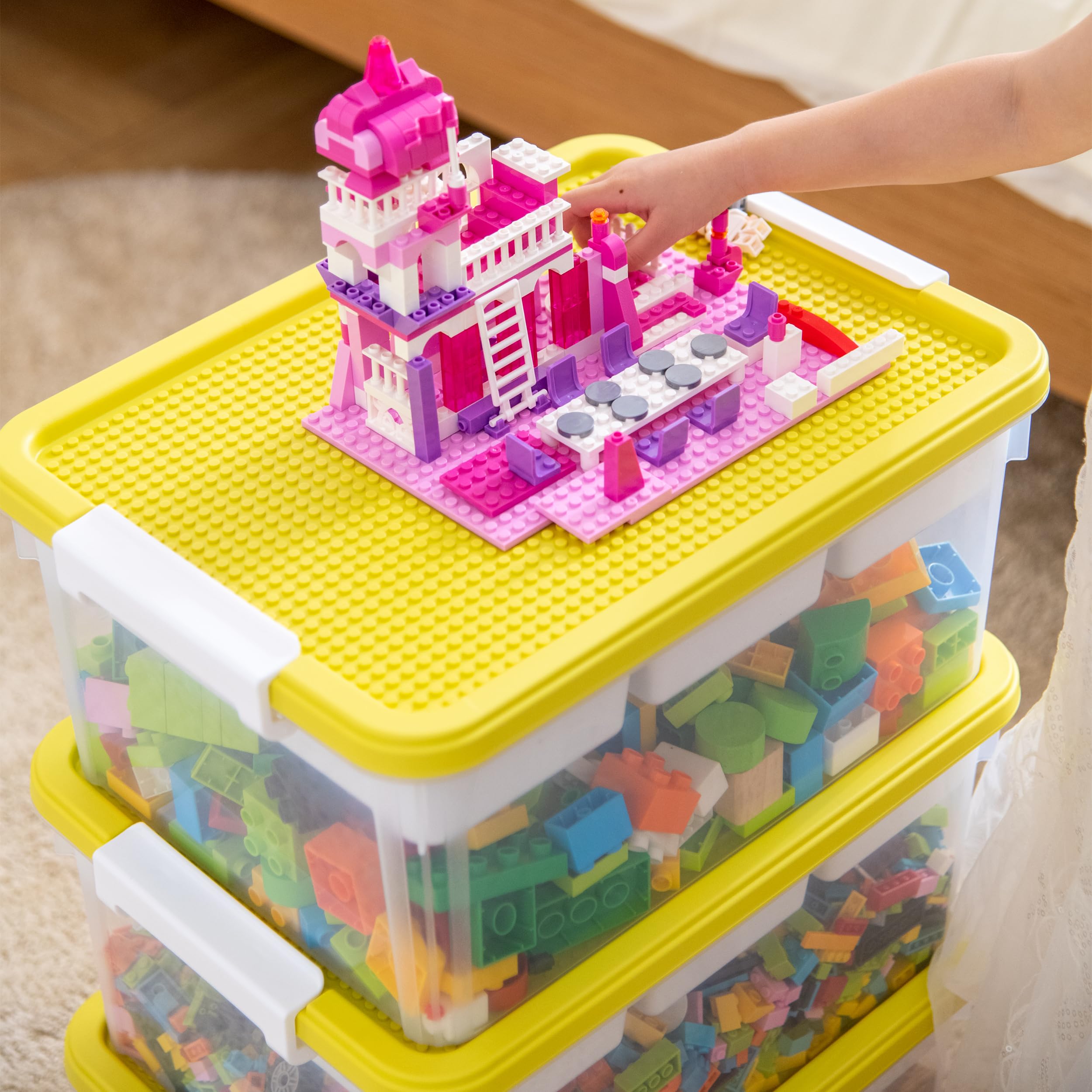 Citylife 17 QT Clear Plastic Storage Box with Building Baseplate Lid & Removable Tray - Perfect for Beads, Tools, Sewing Supplies & Craft Organization - Ideal for Home, Office & DIY Projects