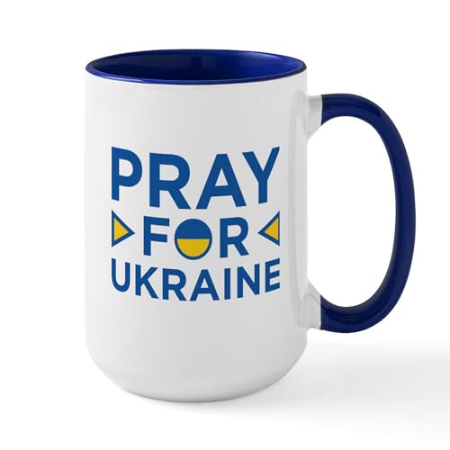 White/Navy Inside - Pray For Ukraine Large Mug