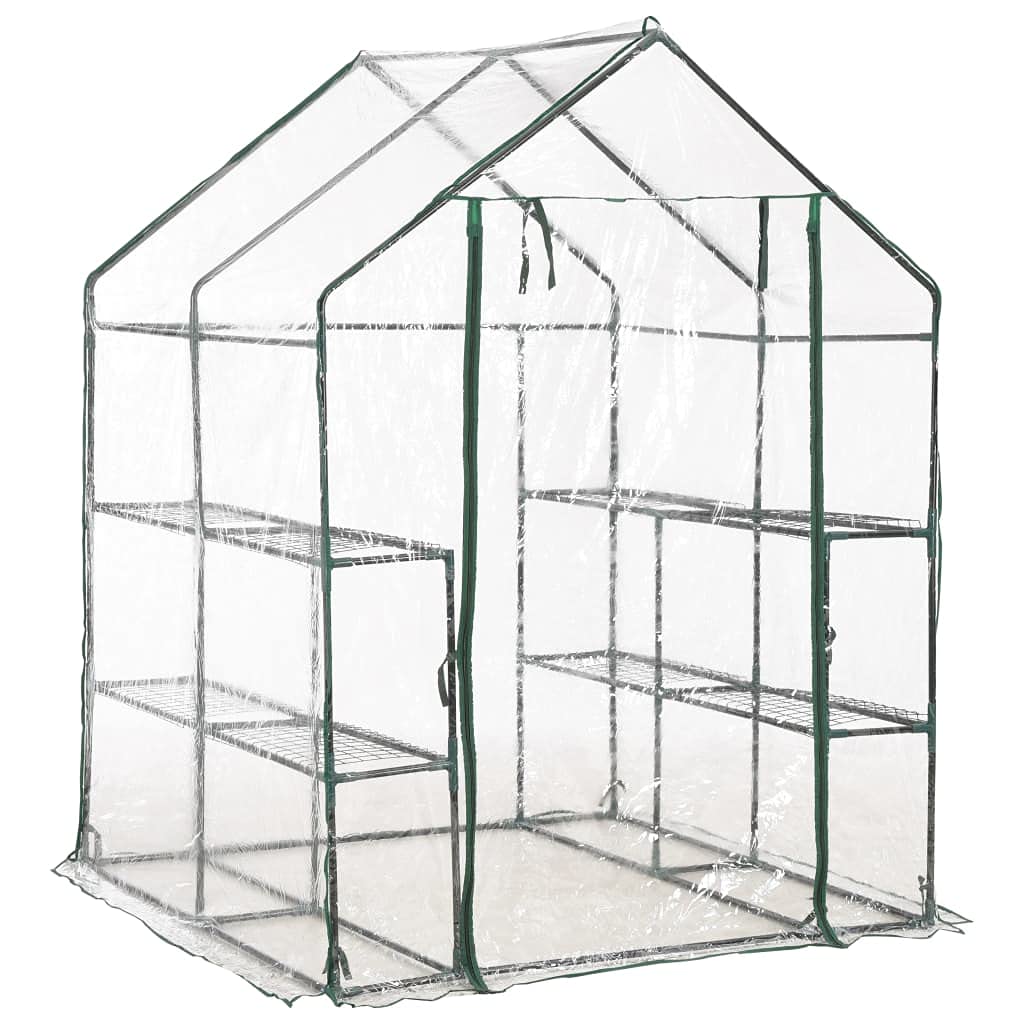VidaXL 4.7'x4.7'x6.4' Greenhouse with 8 Shelves, Sturdy Steel Frame & Transparent PVC Cover - Extend Growing Season for Vegetables, Herbs & Flowers - Easy Setup Walk-in Greenhouse for Backyard, Patio & Urban Gardening
