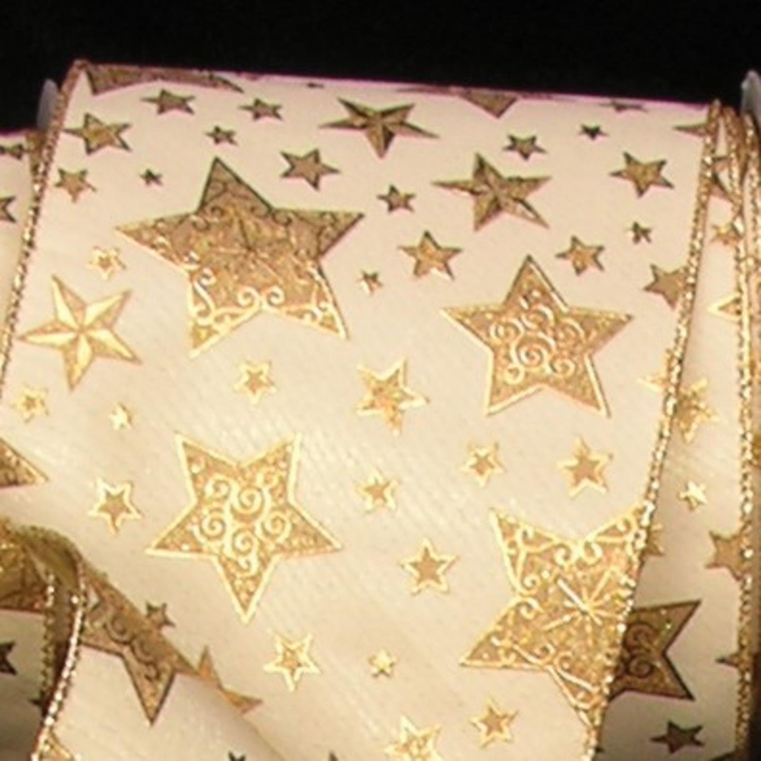 The Ribbon People Ivory with Gold Star Print Wired Craft Ribbon - 5