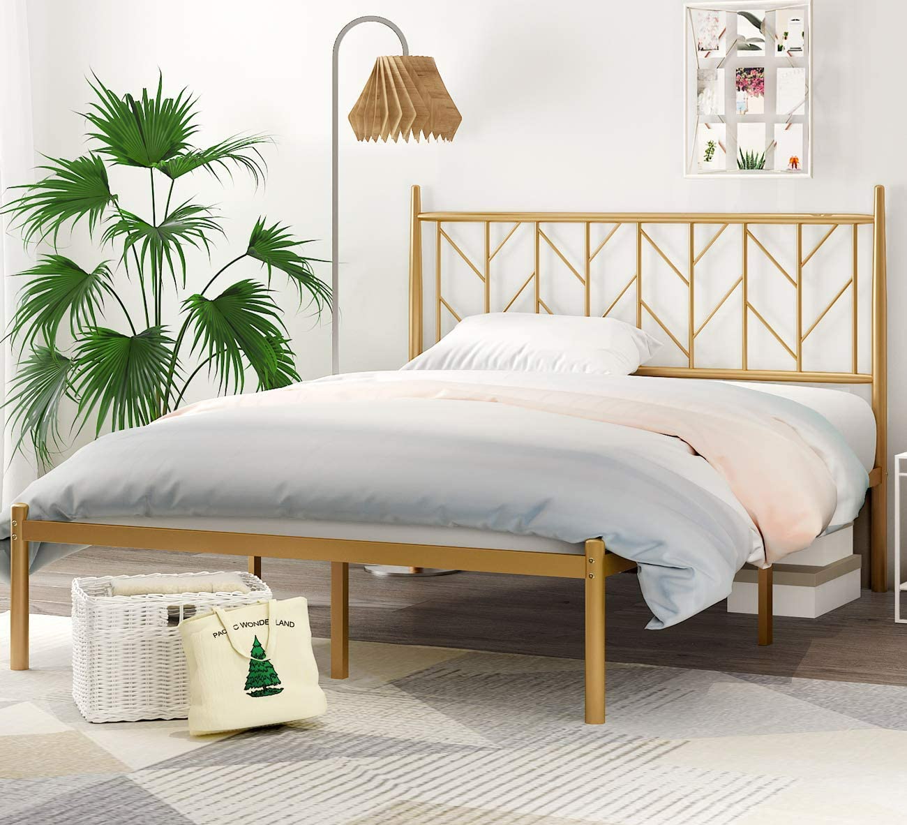 Vintage Gold Queen Metal Bed Frame with Heavy Duty Platform - 12