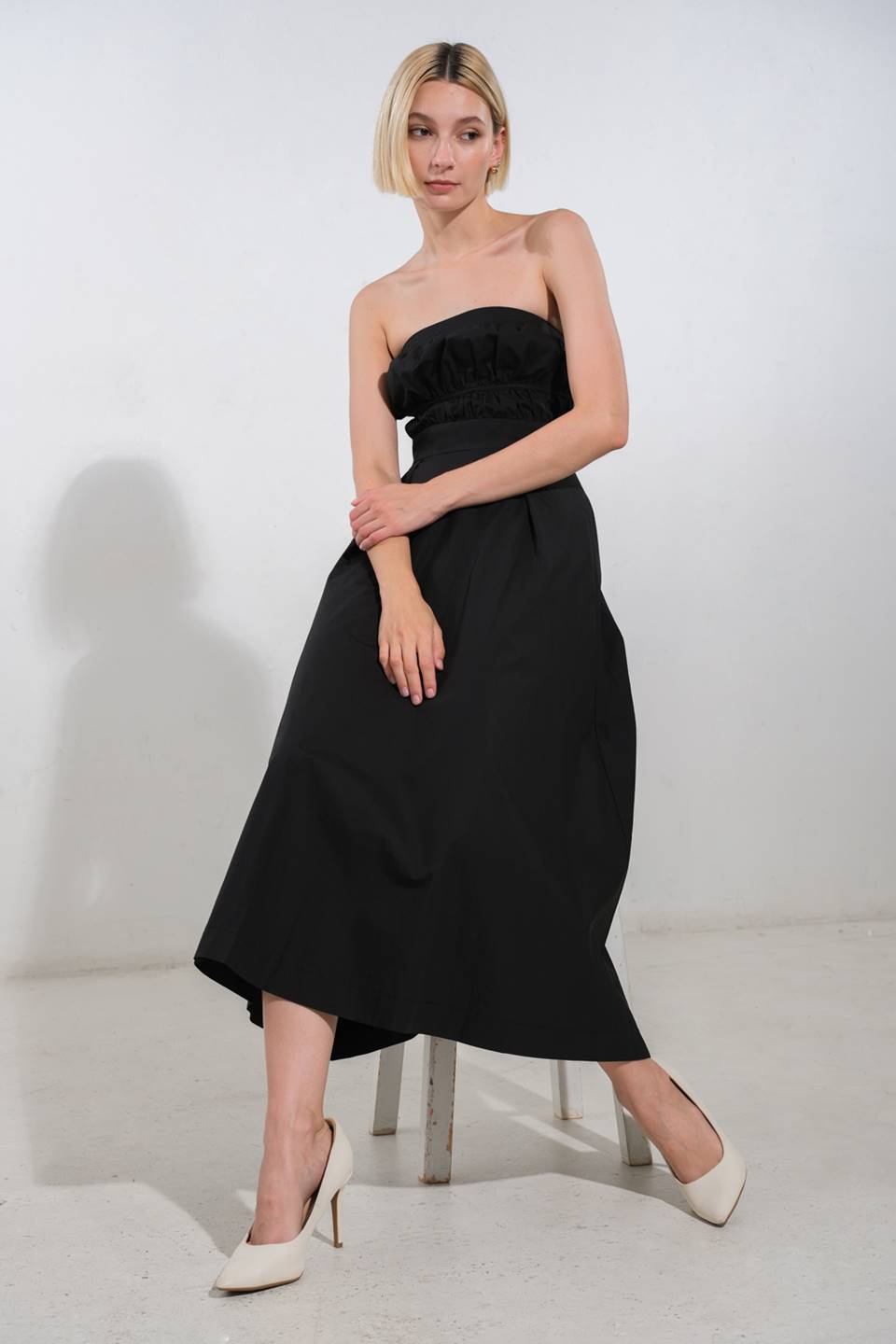 MYSTIC MUSE Strapless A-Line Midi Dress for Women - Elegant Formal Evening Gown for Wedding, Cocktail Party & Special Occasions