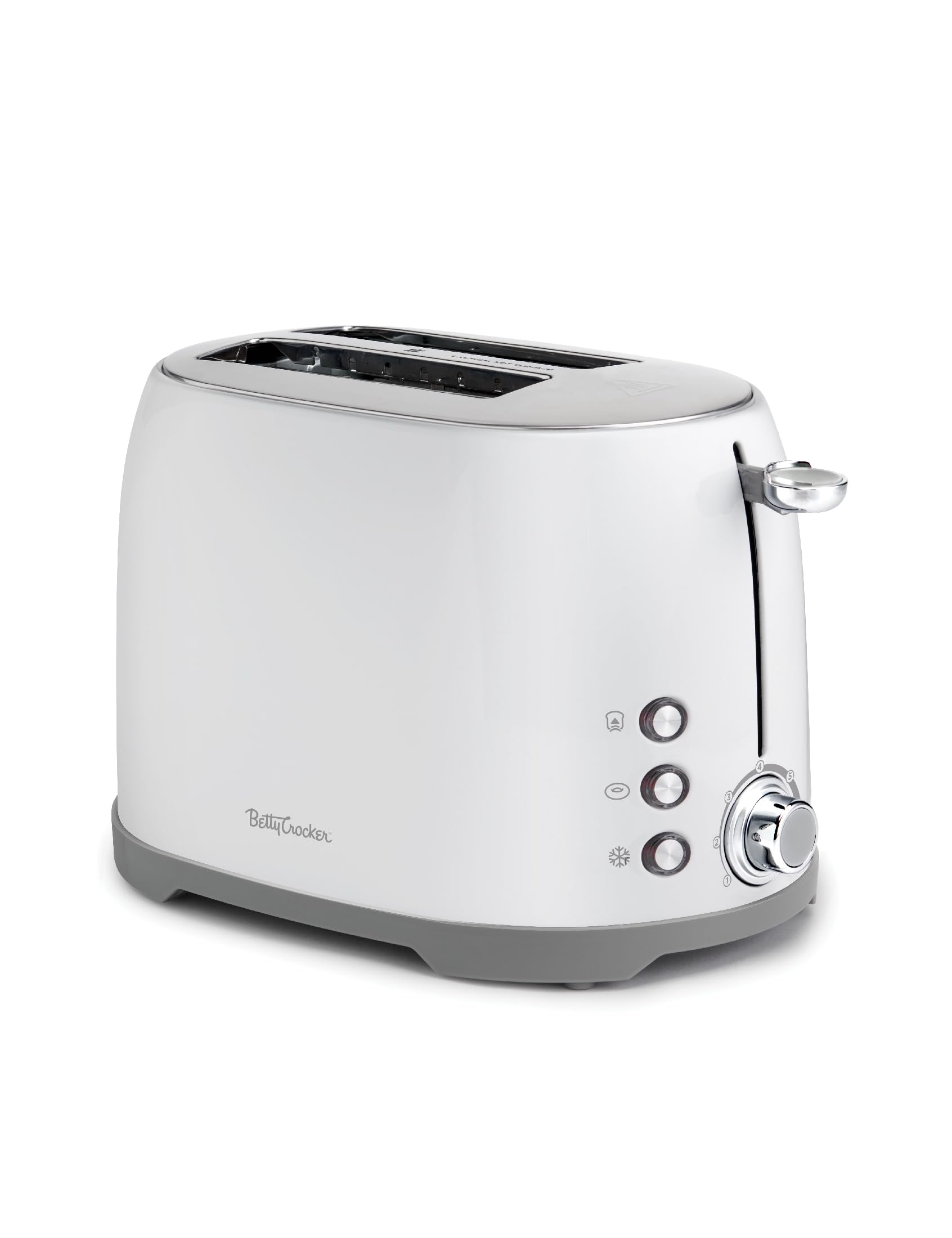 Betty Crocker 2-Slice Toaster with Extra Wide Slots - Perfect for Thick Bread, Bagels & Waffles - Adjustable Browning Control & Removable Crumb Tray - Compact White Toaster for Kitchen, Dorm, Office & Small Spaces