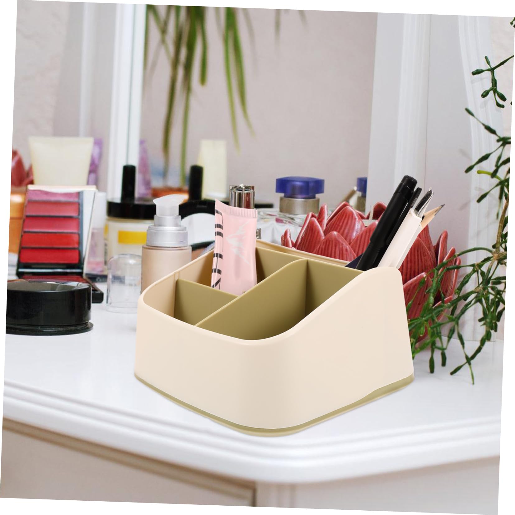 Gadpiparty Green Desktop Storage Box with Drawer - Vanity Organizer Tray, Desk Organizer for Office & Home, Remote Control Holder, Pencil Cup, PP Household Storage Solution | Perfect for Workspace, Bedroom, and Living Room Organization