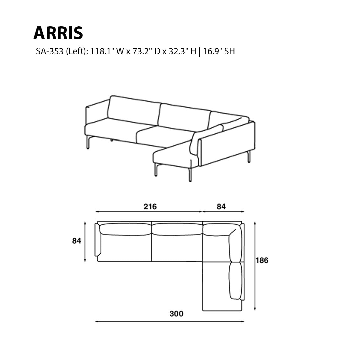 Modern L-Shaped Arris Sofa with Slender Arms - 118.1