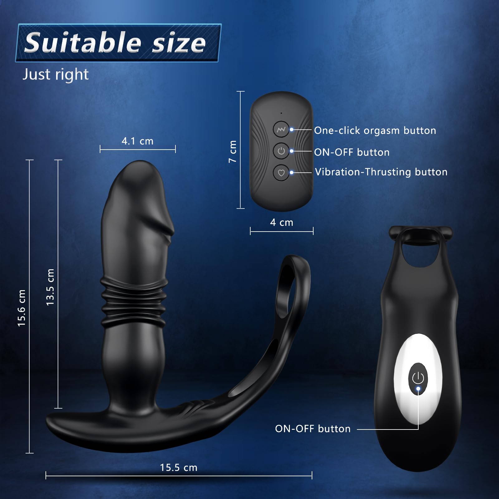 BEISAR Prostate Massager for Men - 12 Vibration Modes & 3 Thrusting Levels, Remote Control Anal Plug with Cock Ring - Adult Sex Toy for Couples & Solo Play - Perfect for Prostate Stimulation, Enhanced Pleasure & Intimate Moments