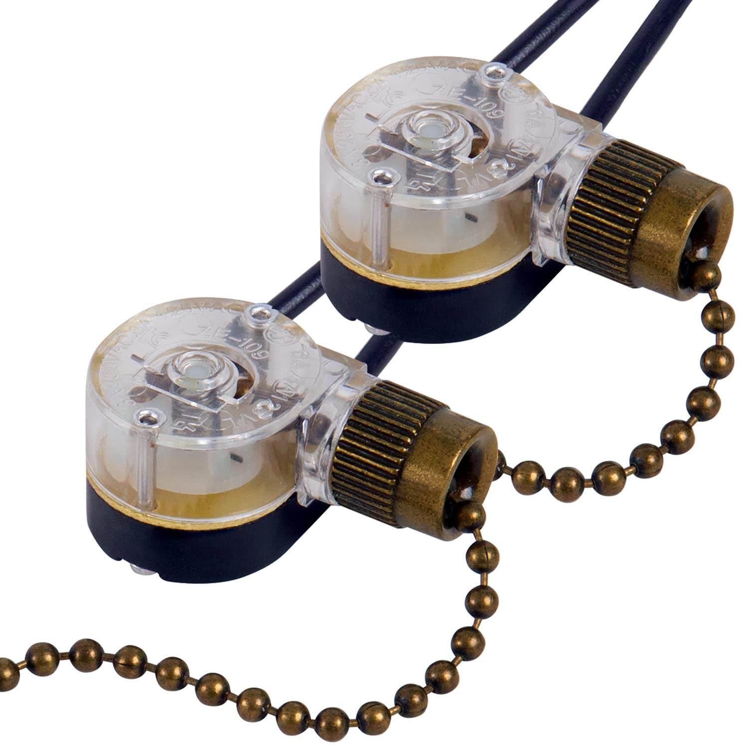 Zing Ear ZE-109 Ceiling Fan Pull Chain Switch - 2 Pack Bronze Replacement for Fan Light Control - Perfect for Bedroom, Living Room & Office Ceiling Fans