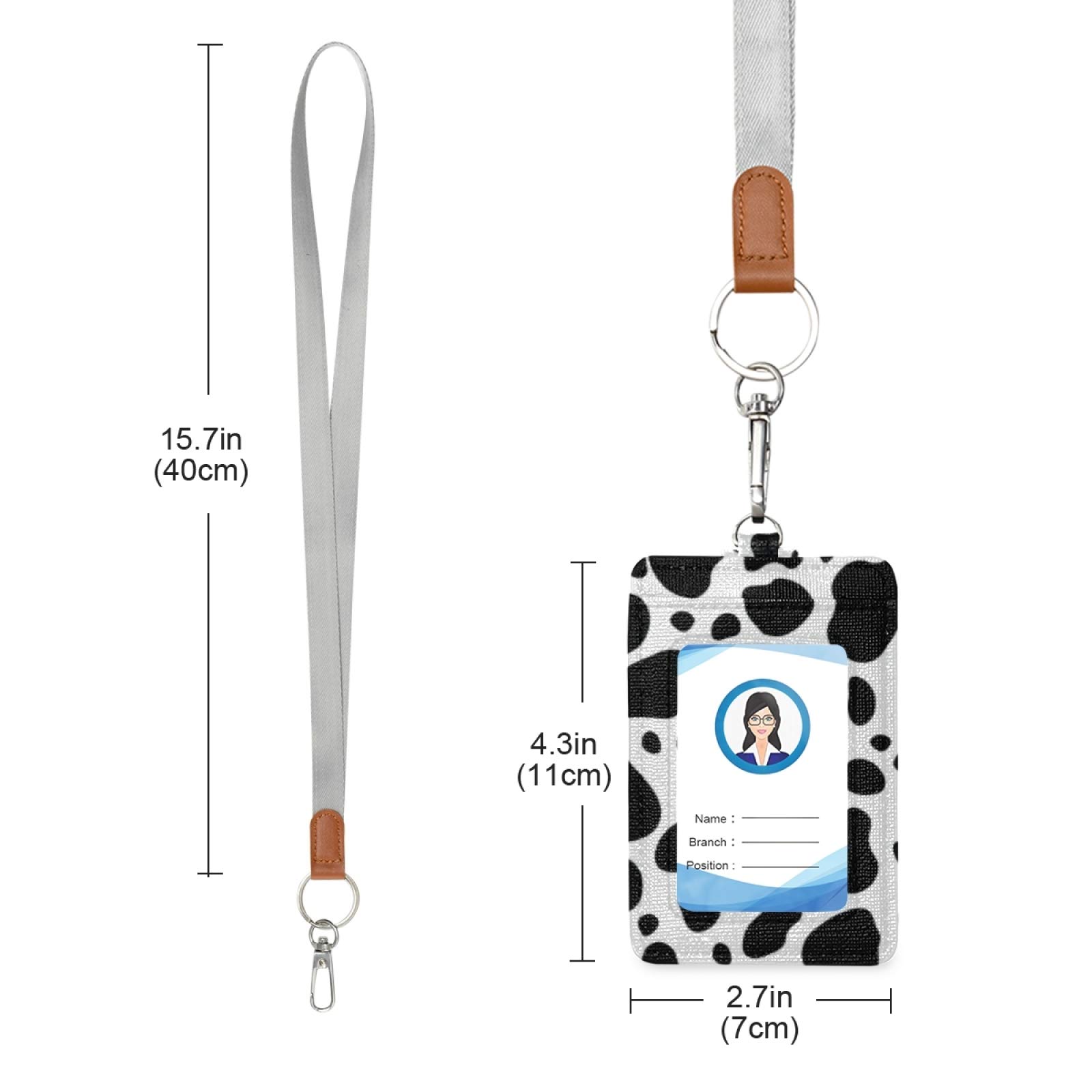 Premium PU Leather ID Badge Holder with Adjustable Neck Lanyard & Key Ring - Cow Texture Design for Office, School, Events & Security Access