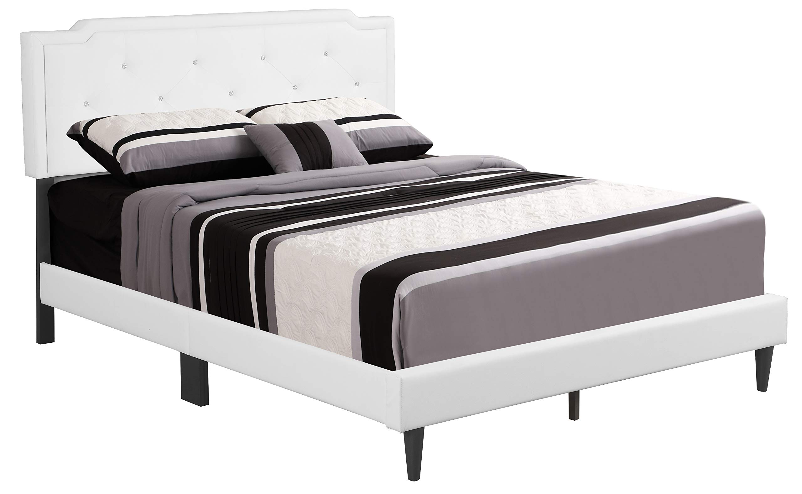 Glory Furniture Deb Upholstered Full Size Bed in White - Modern Upholstered Bed Frame for Master Bedroom & Guest Room
