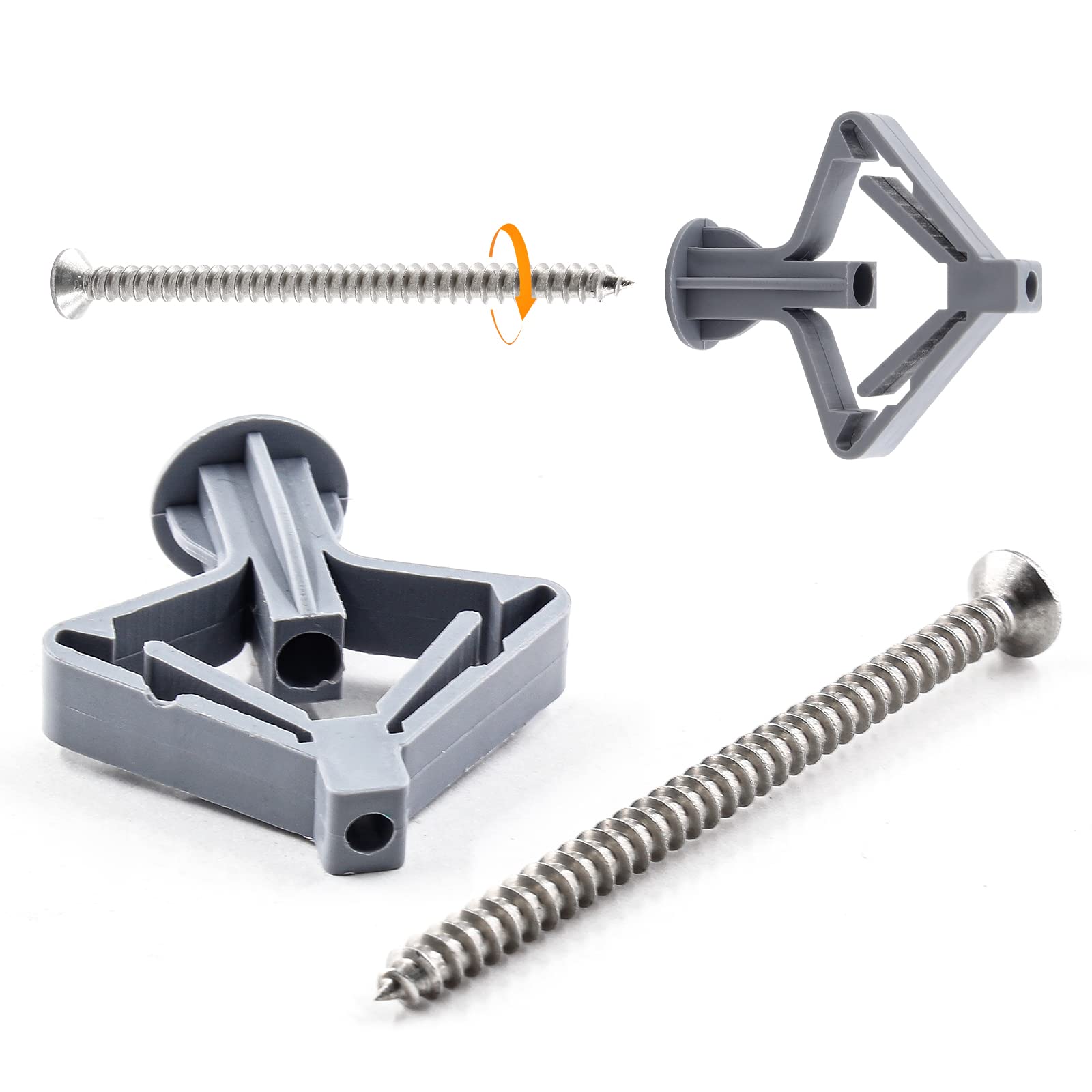 20 Pack Heavy Duty Hollow Wall Anchors with Butterfly Fastener & Stainless Steel Screws for Drywall Mounting - Perfect for Hanging Pictures, Shelves, Mirrors and Home Decor (Grey)
