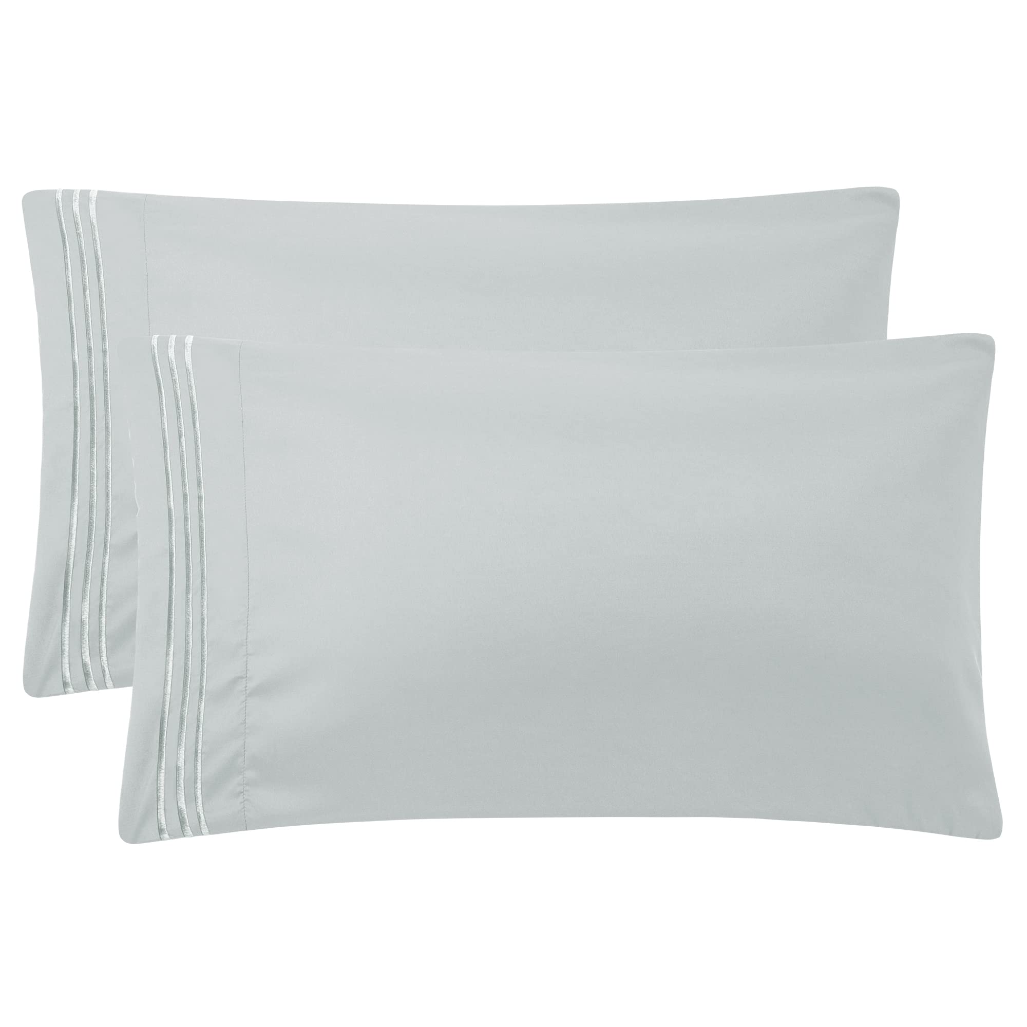 PiccoCasa Light Gray Pillow Cases Set of 2 - Soft Breathable Travel Pillow Covers with Embroidery, Brushed Microfiber Pillowcases with Zipper Closure for Home, Hotel & Airplane Travel