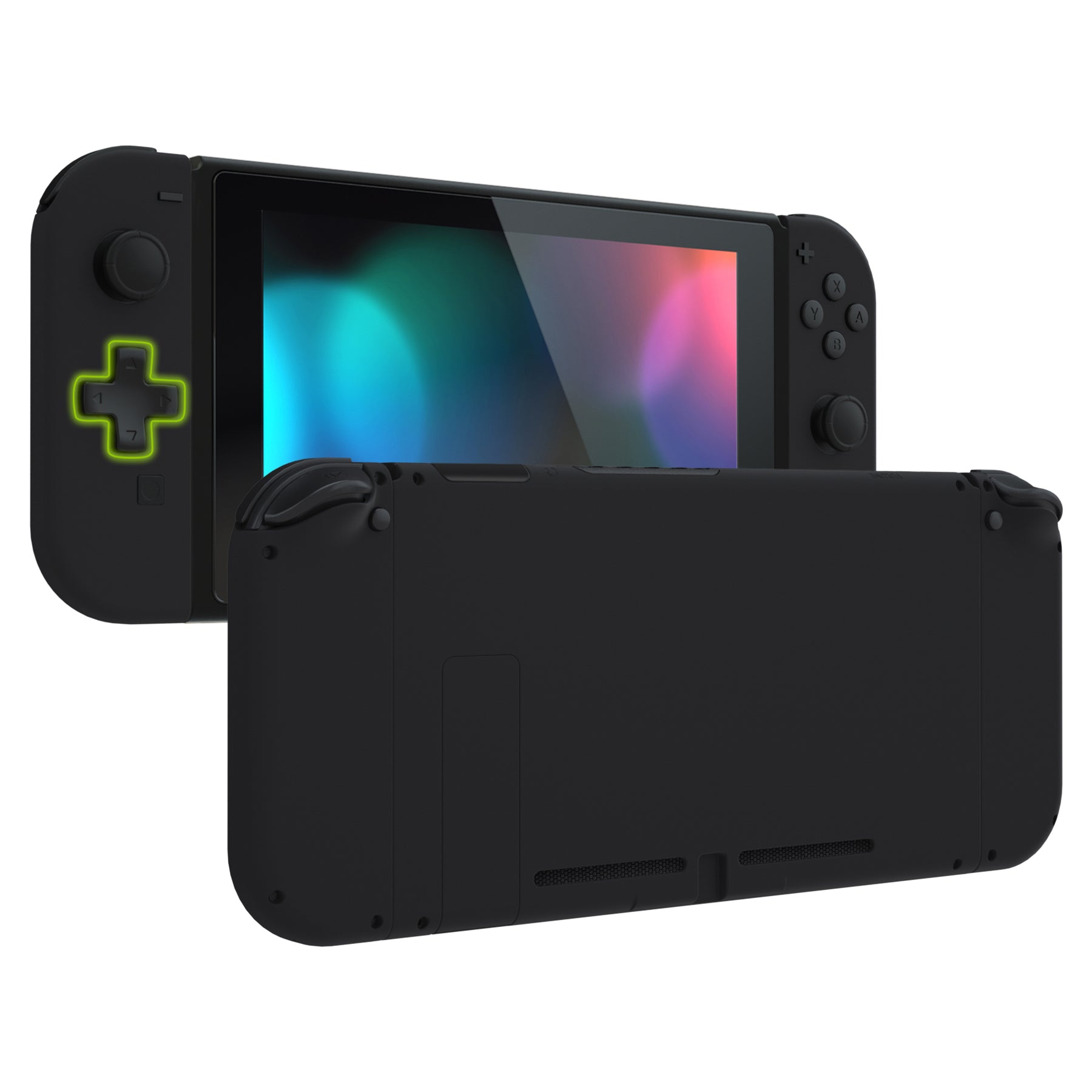 eXtremeRate Soft Touch Grip Custom Shell Replacement for Nintendo Switch - Full Set Dpad Version with Buttons (Black, QZP3003) | Joycon Controller Housing & Back Plate for Enhanced Gaming Comfort