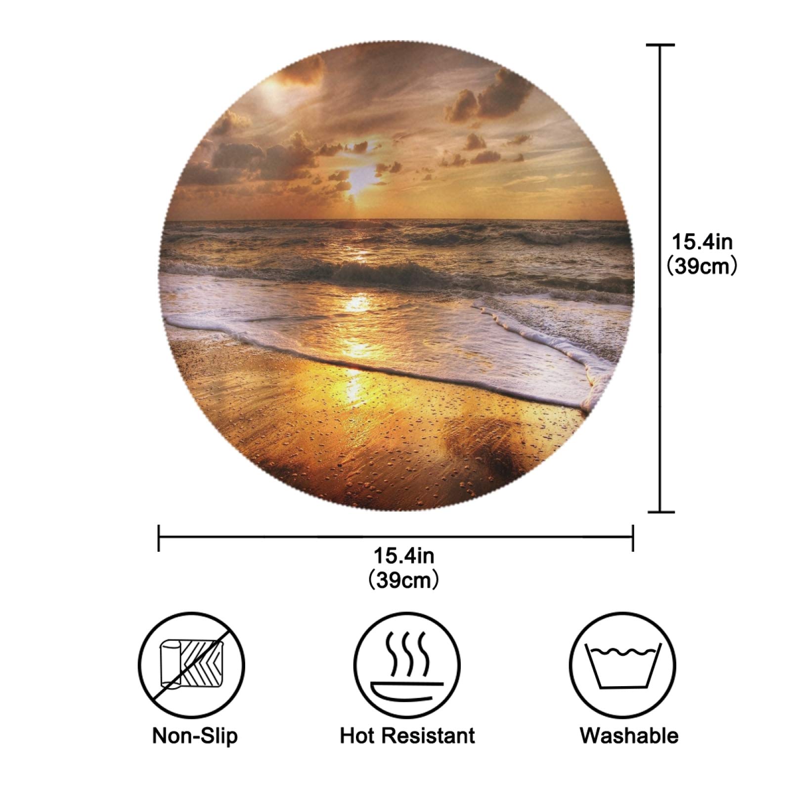 6-Piece Round Heat-Resistant Placemats Set - Sunset Sea Beach Design for Dining Table, Kitchen, Party & Home Decor | Washable & Durable for Everyday Use | Perfect for Indoor/Outdoor Dining, Entertaining & Daily Meals
