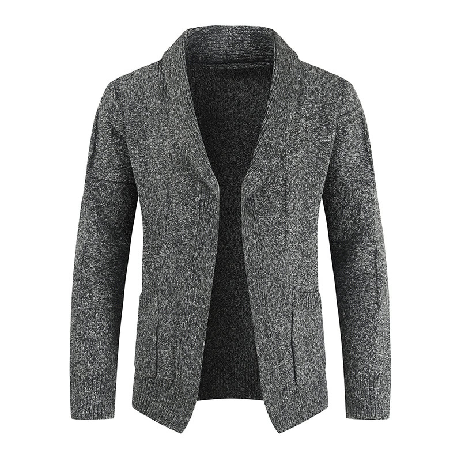 Men's Knitted Sweater - Loose Fit Cardigan with Lapel Collar, Solid Color Long Sleeve Top for Casual Wear & Office Outfits | Perfect for Fall & Winter Layering