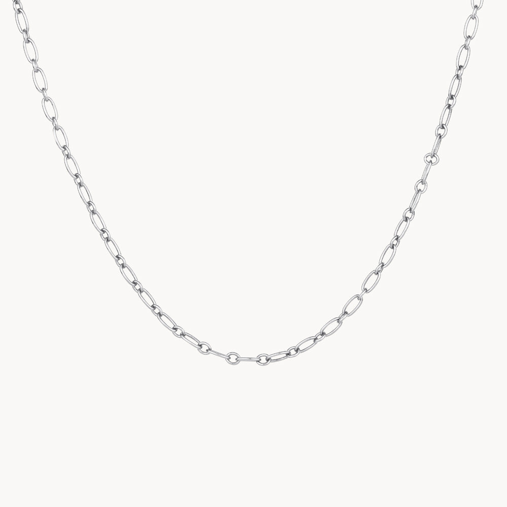 Silver Alternating Paperclip Chain Necklace - Trendy Layered Jewelry for Women, Perfect for Everyday Wear & Gift Giving