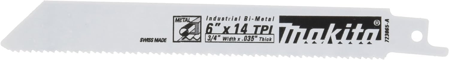 Makita 723065-A-5 6-Inch 14-TPI All Purpose Reciprocating Saw Blade - Premium Metal Cutting Blade for Wood, PVC, Nails - Ideal for Construction, Demolition & DIY Projects