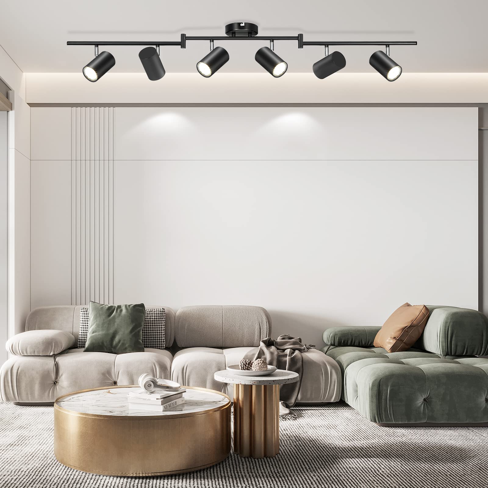 Kimjo 6-Light Black LED Track Lighting Fixture for Ceiling - Adjustable Spot Light Kit with GU10 Socket - Modern Track Lighting System for Kitchen, Dining Room, Bar, Office & Retail Spaces