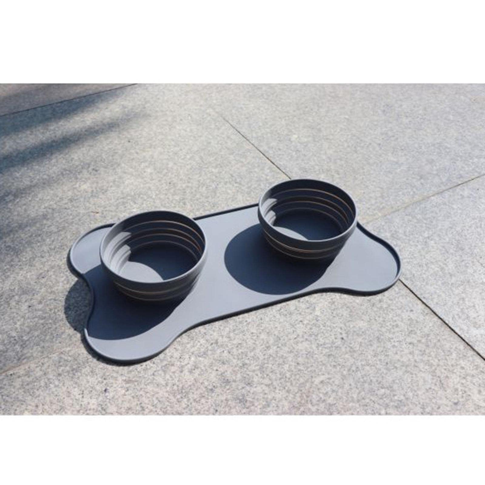 Portable Silicone Dog Bowl with Non-Slip Mat - Collapsible Travel Pet Food & Water Feeder for Dogs (Gray) - Perfect for Hiking, Camping & Road Trips