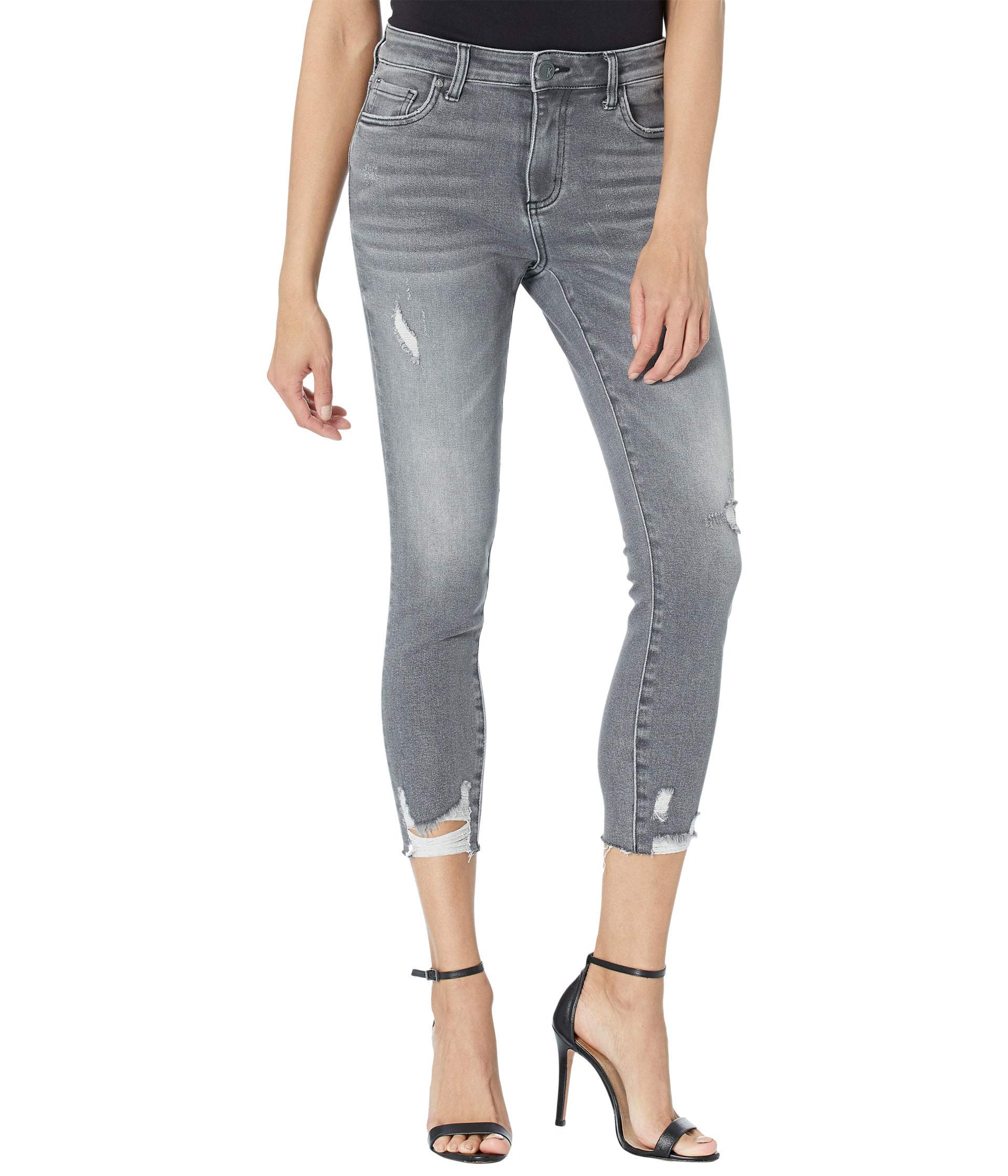 KUT from the Kloth Petite Connie High-Rise Ankle Skinny Jeans with Raw Hem in Braver Wash | Slim Fit Stretch Denim for Women | Perfect for Casual Wear, Office Outfits & Date Nights