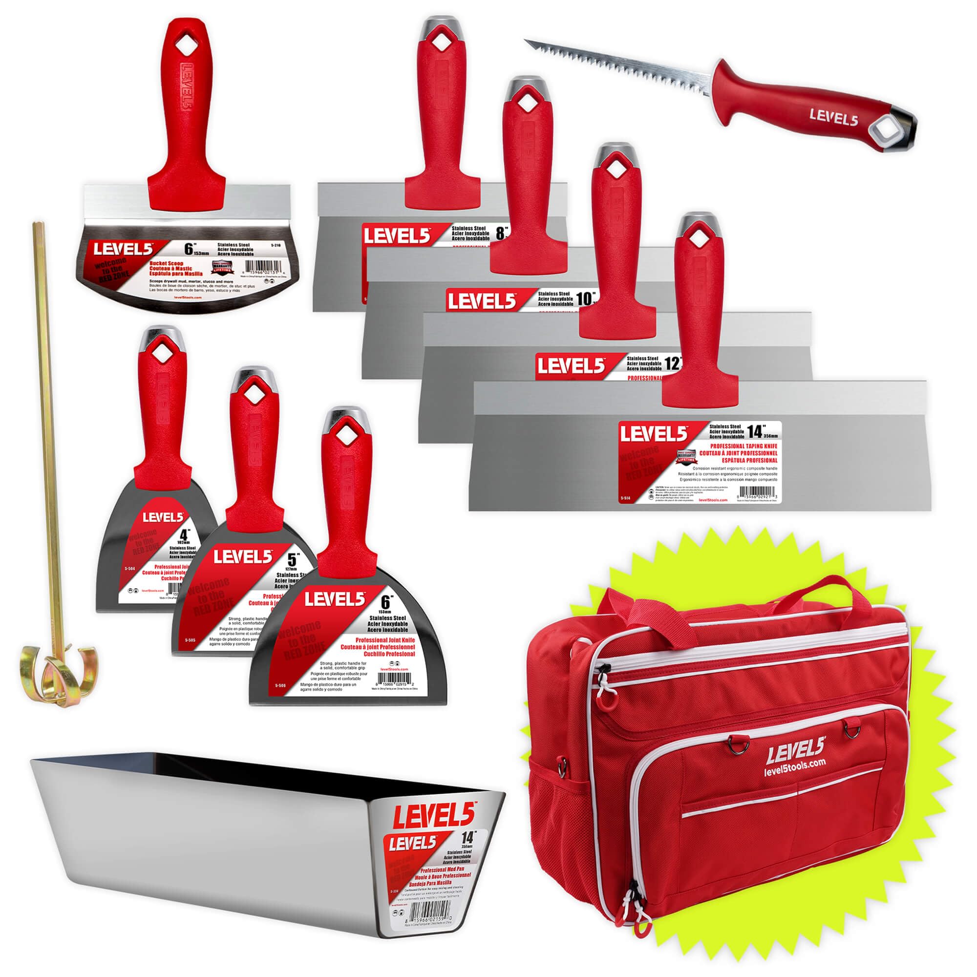 Professional Starter Hand Tool Set with Storage Bag - Includes Joint & Taping Knives, Mixing Tool, Jab Saw, Mud Pan | Perfect for Drywall Repair, Home Renovation & DIY Projects