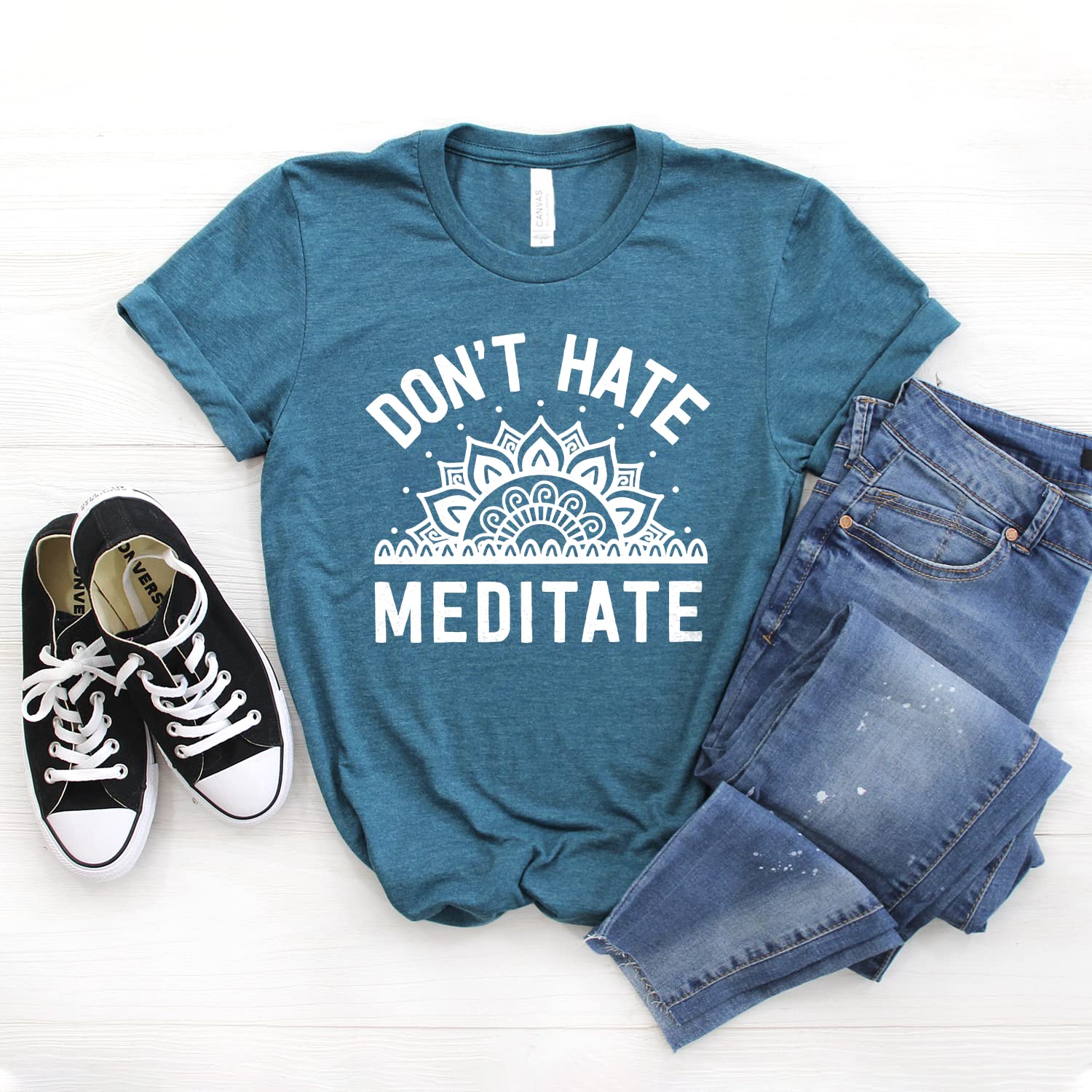 Namaste Shirt - Don't Hate Meditate Yoga T-Shirt - Unisex Softstyle Gym & Meditation Top with Mandala Design - Perfect for Yoga, Workouts & Mindfulness Practice