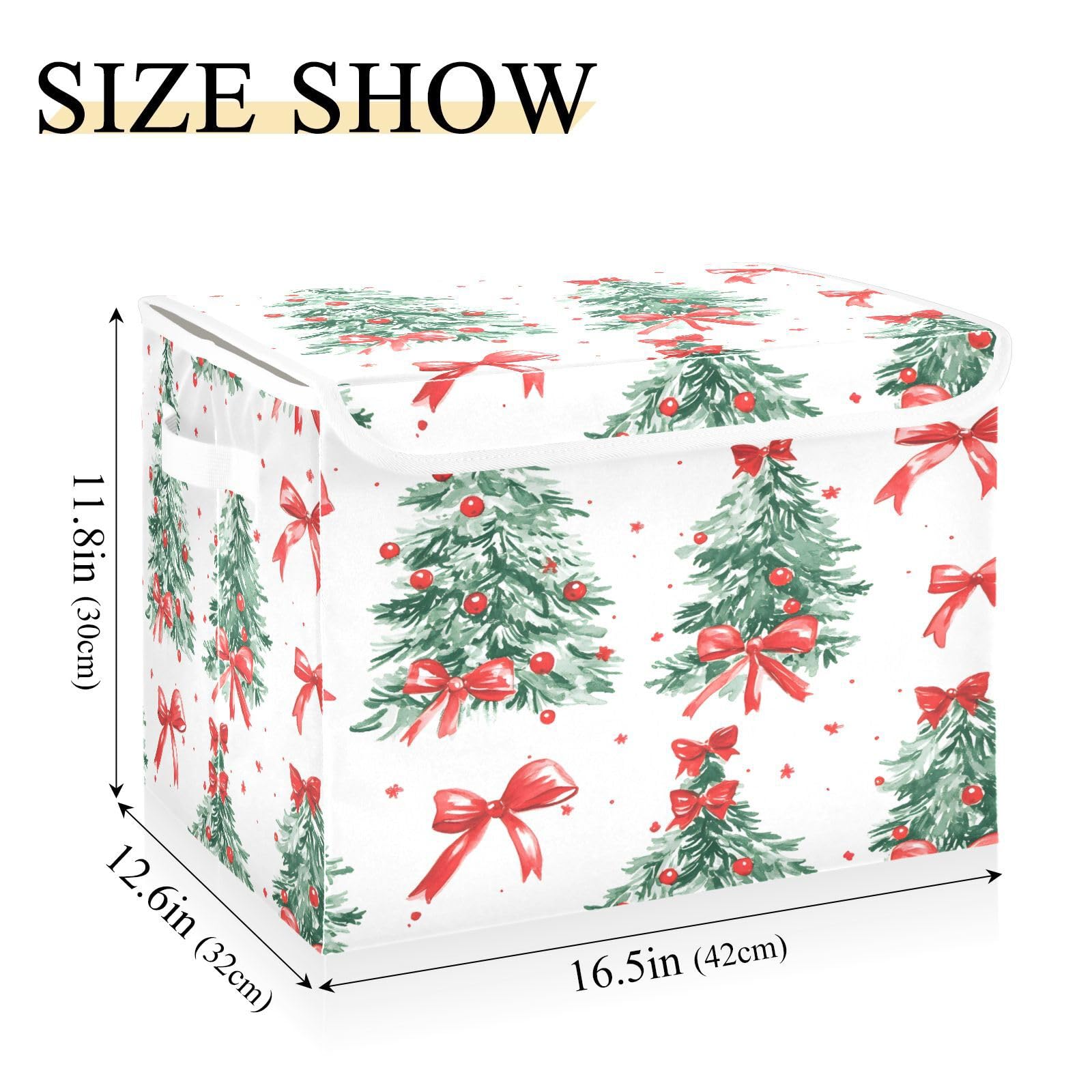 Christmas Tree Pattern Fabric Foldable Storage Bins with Lids - Collapsible Storage Box Organizer for Home, Bedroom, Closet & Office - Perfect for Holiday Decor, Gift Wrapping & Year-Round Organization
