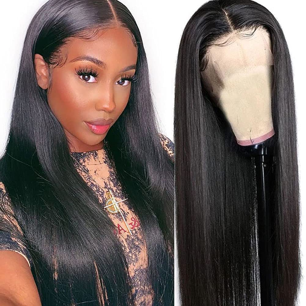 13x6 HD Transparent Lace Front Wig Human Hair - Pre Plucked Straight Glueless 150% Density Invisible Lace Wig for Black Women with Natural Hairline & Baby Hair (24 Inch) - Perfect for Daily Wear, Special Occasions & Protective Styling