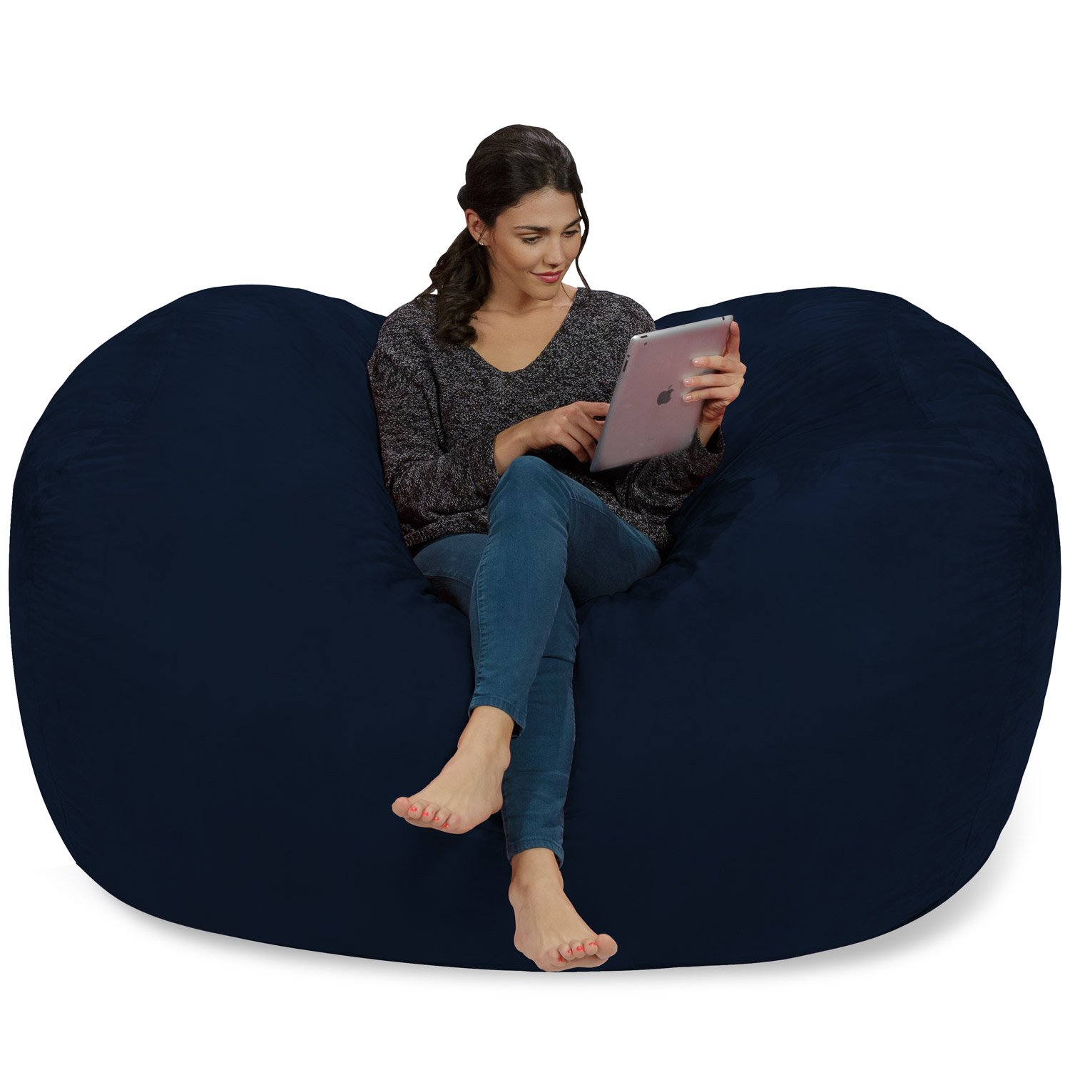 Chill Sack 6-Foot Memory Foam Bean Bag Chair - Oversized Lounger with Soft Microfiber Cover (Navy Blue) - Perfect for Gaming, Movie Nights & Dorm Room Relaxation