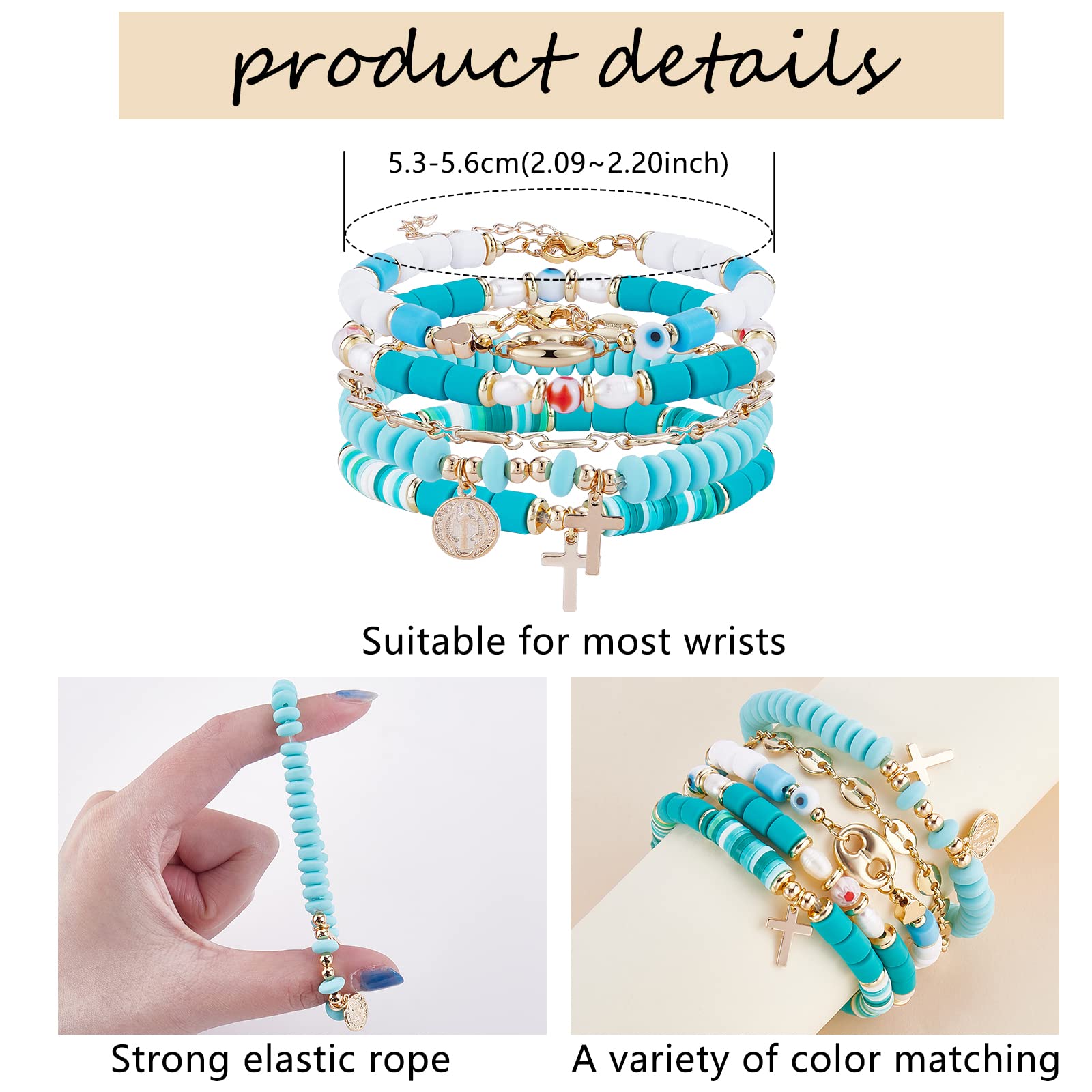 Ornaland Stretch Beaded Bracelets for Women & Men - Stackable Bohemian Heishi Beads Jewelry for Summer, Beach, Surfing & Casual Wear
