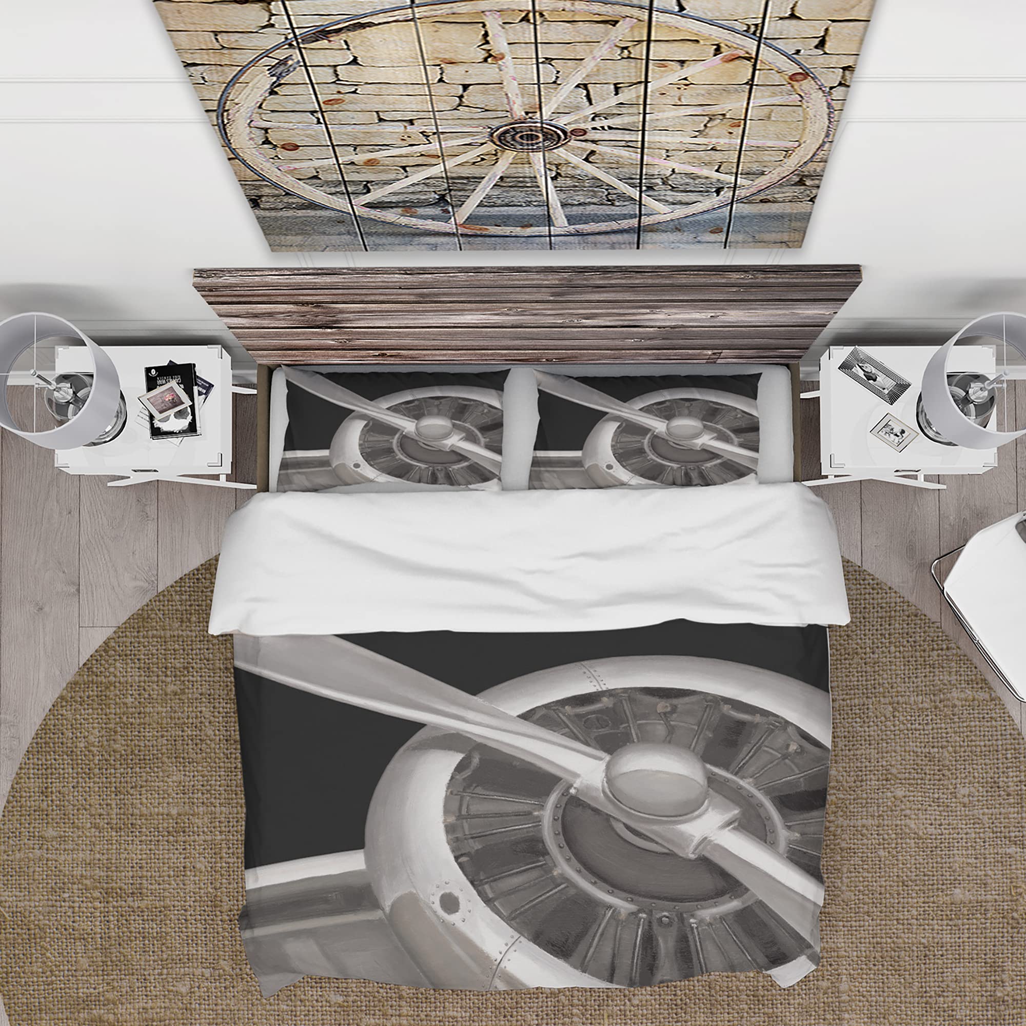 DesignQ Airplane Themed Grey Duvet Cover Set King Size - 3 Piece Transportation Bedding Set for All Seasons | Perfect for Aviation Enthusiasts & Travel Themed Bedrooms
